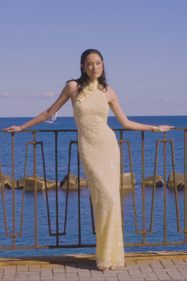 Grace Beaded Dress - Pale Yellow
