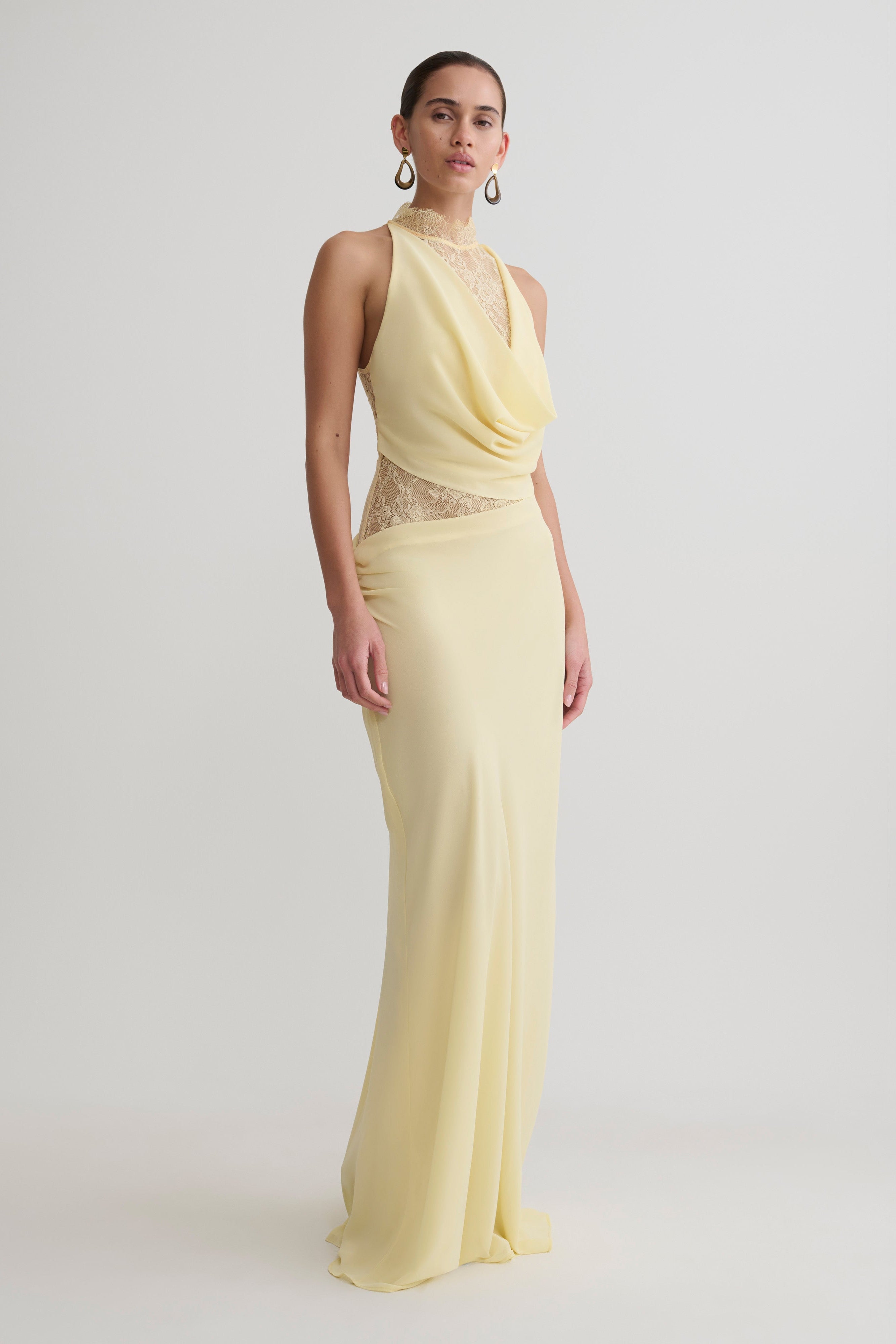Chiffon And Lace Halter Maxi Dress