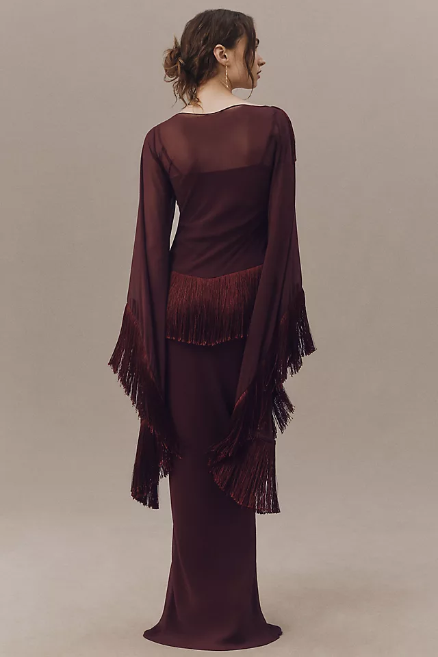 Cristal Fringed V-Neck Maxi Dress