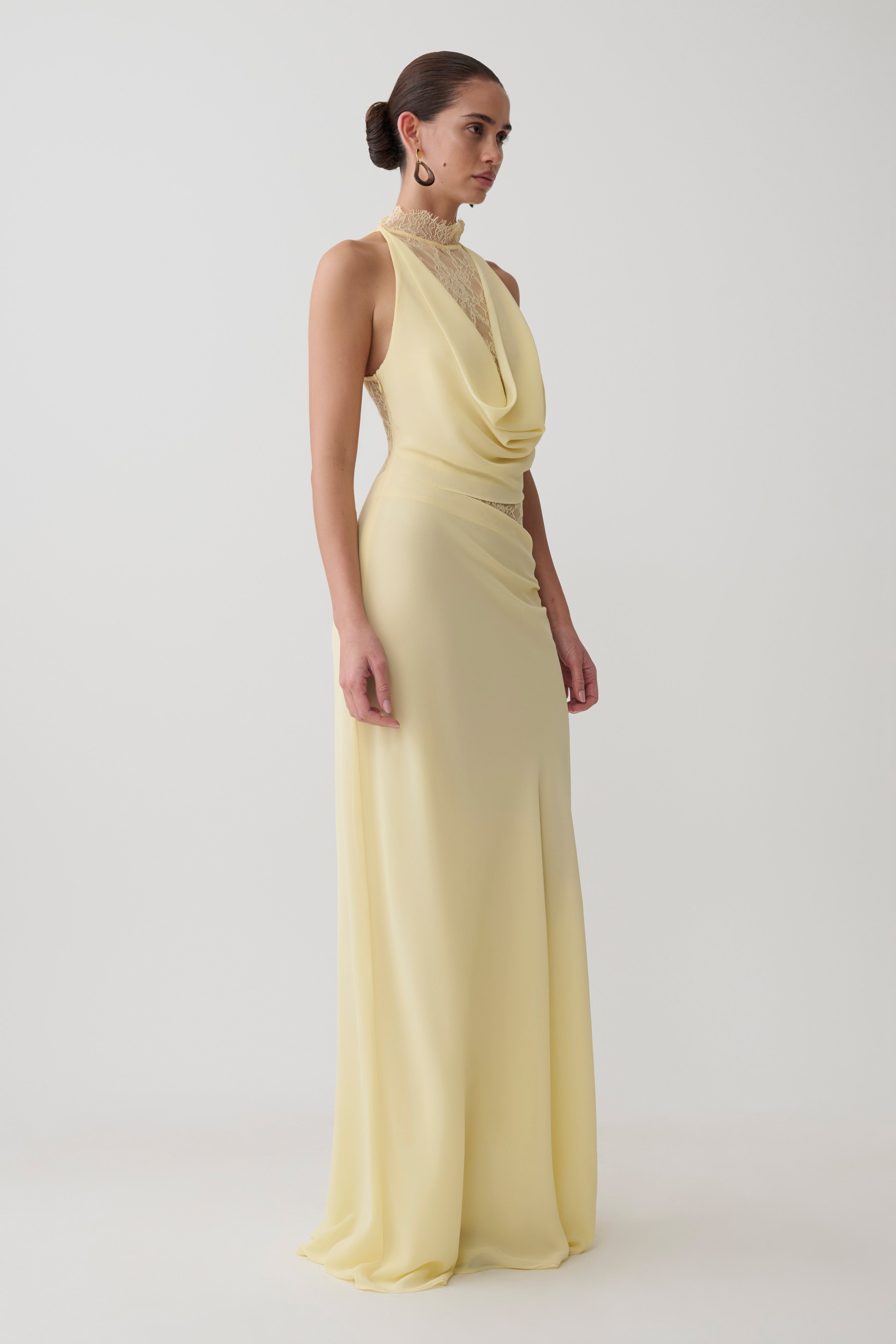 Chiffon And Lace Halter Maxi Dress