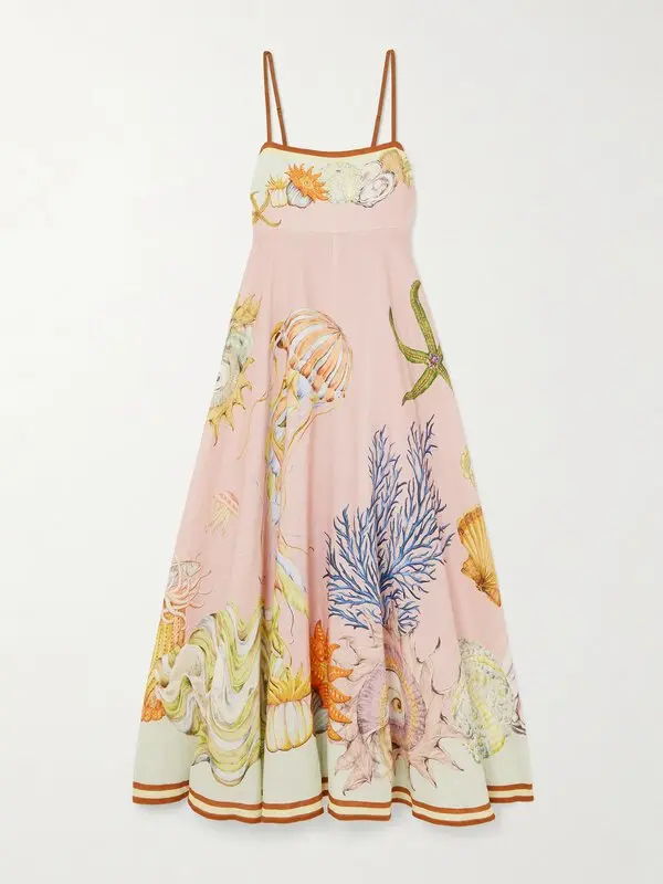 Sam Pauletto Nereids Shirred Printed Linen-gauze Midi Dress - Pink