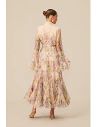Alessia Floral Print Ruffle Cuff Maxi Dress
