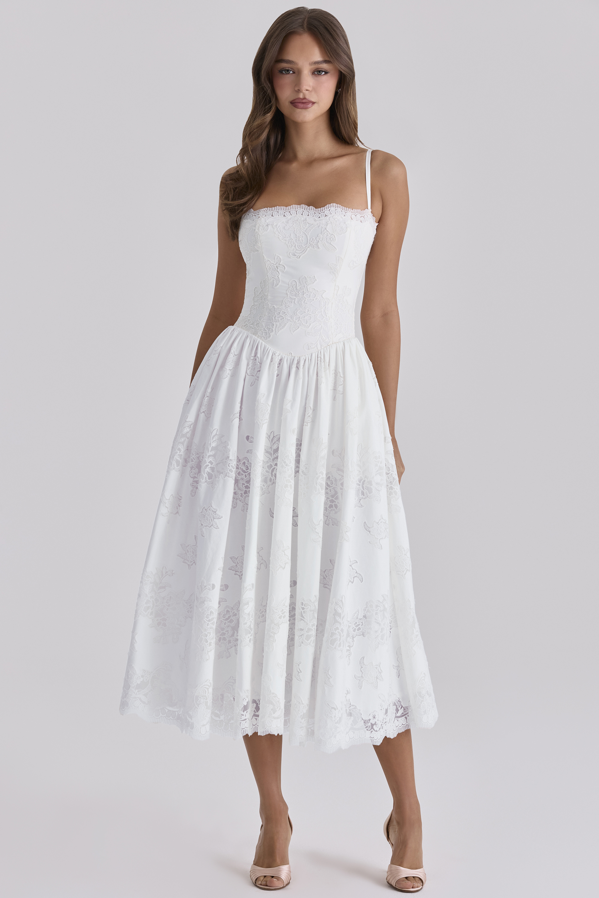 White Lace Cotton Corset Midi Sundress