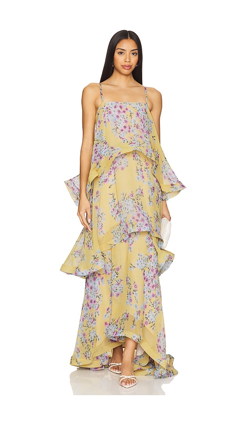 Spaghetti Strap Floral Ruffle Maxi Dress