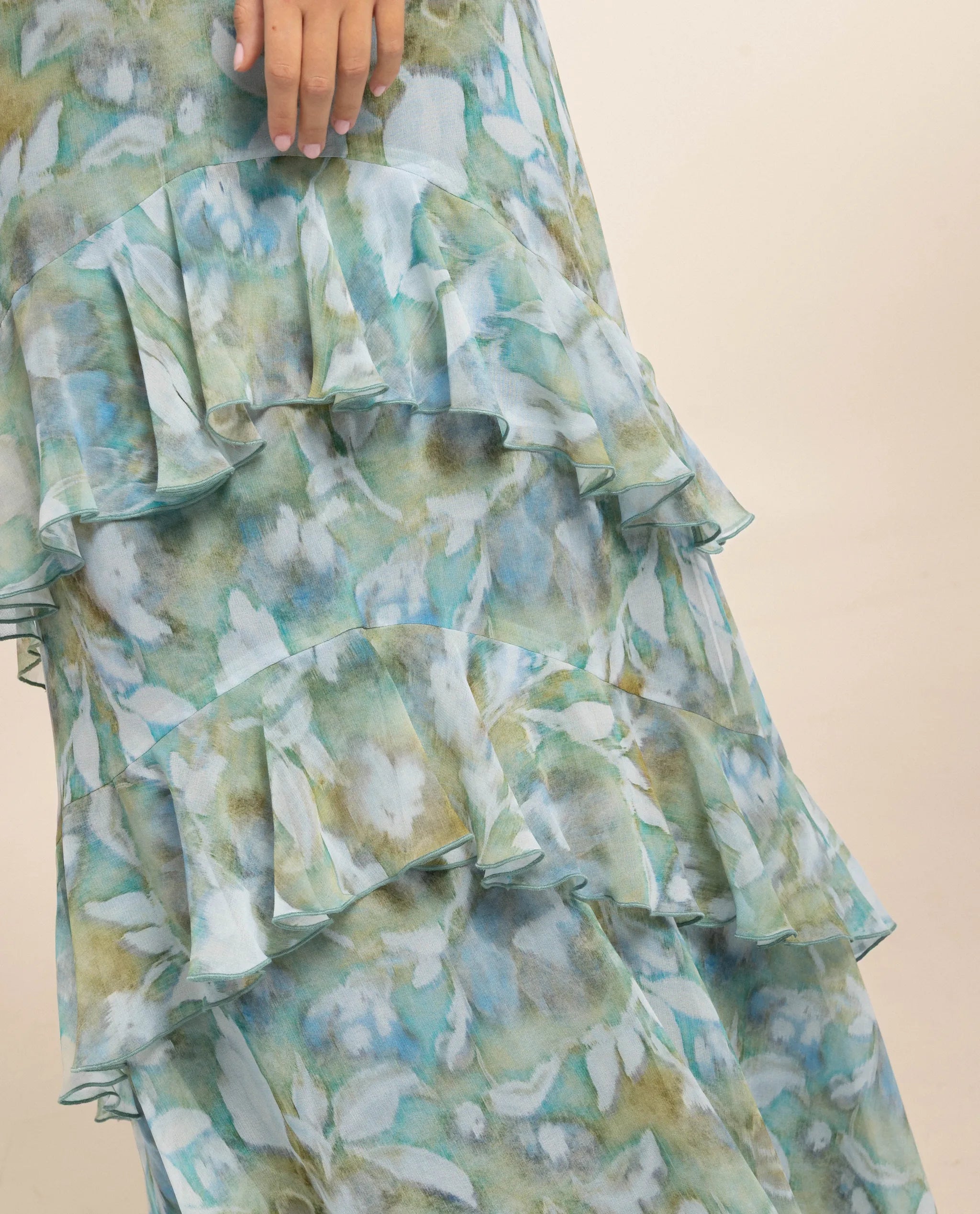 Sleeveless Halter Chiffon Top With Mermaid Ruffle Skirt