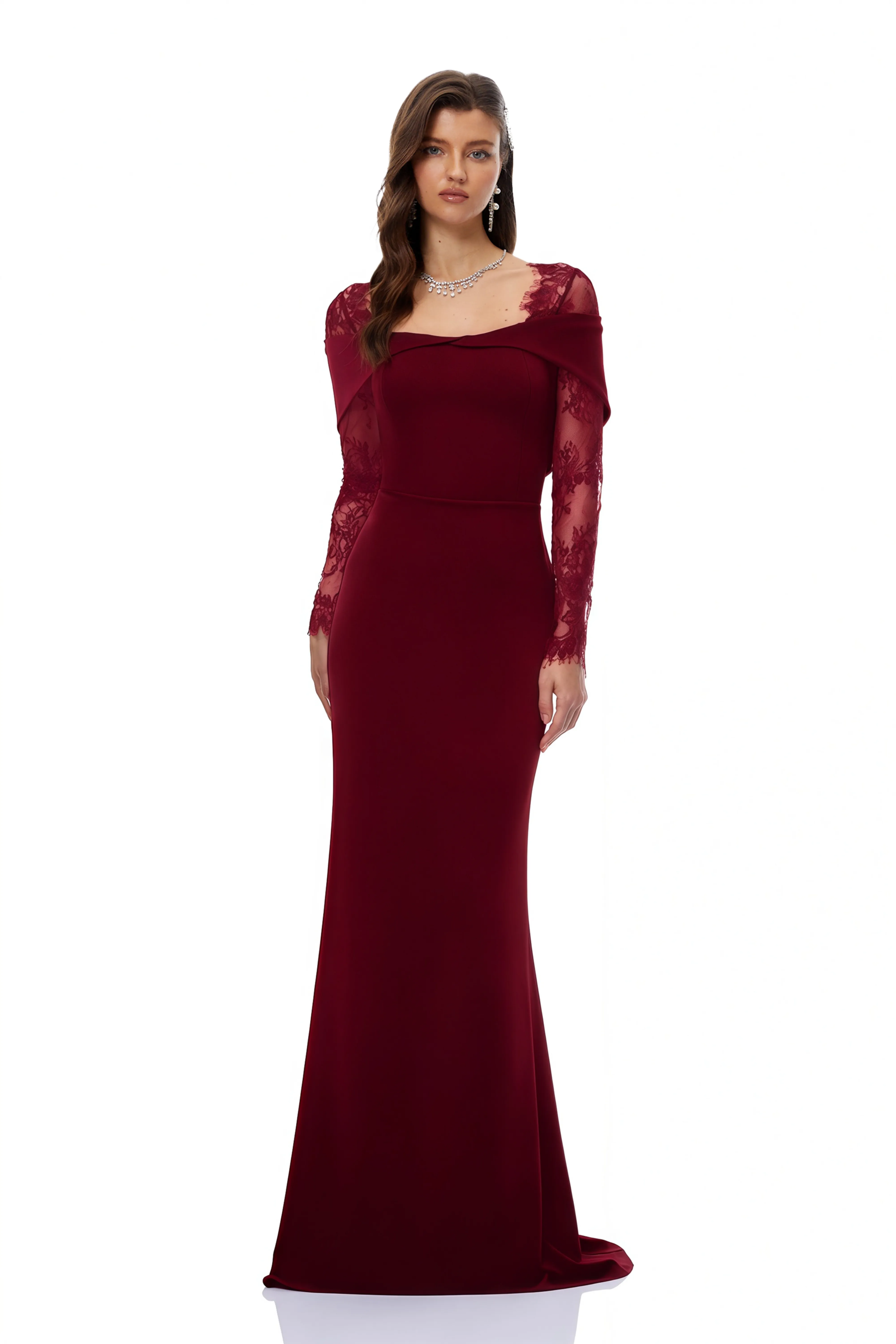 Georgiana Brown Lace Panel Flared Maxi Gown