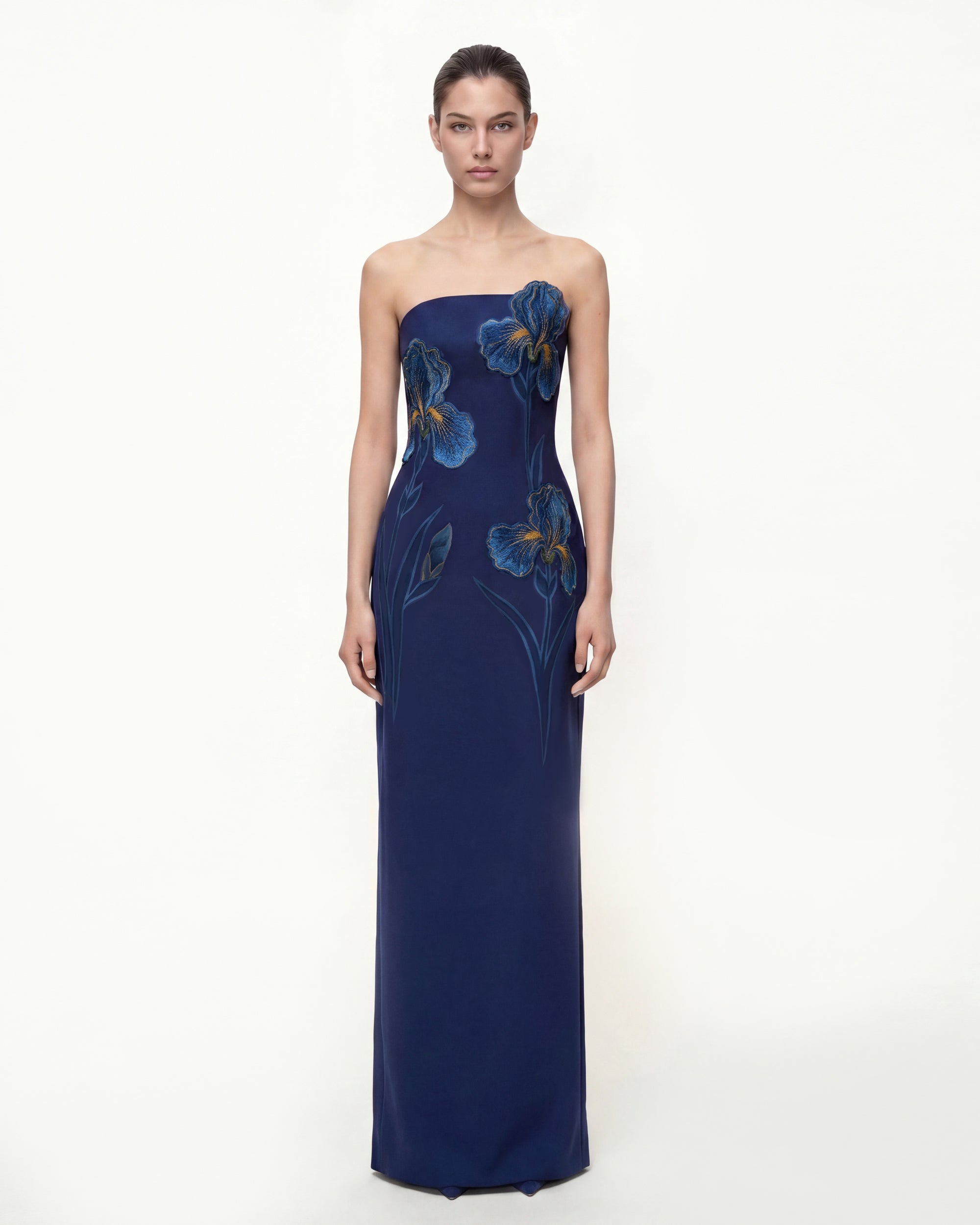 Iris Embroidered Strapless Maxi Dress - Navy Blue - 6 | UK