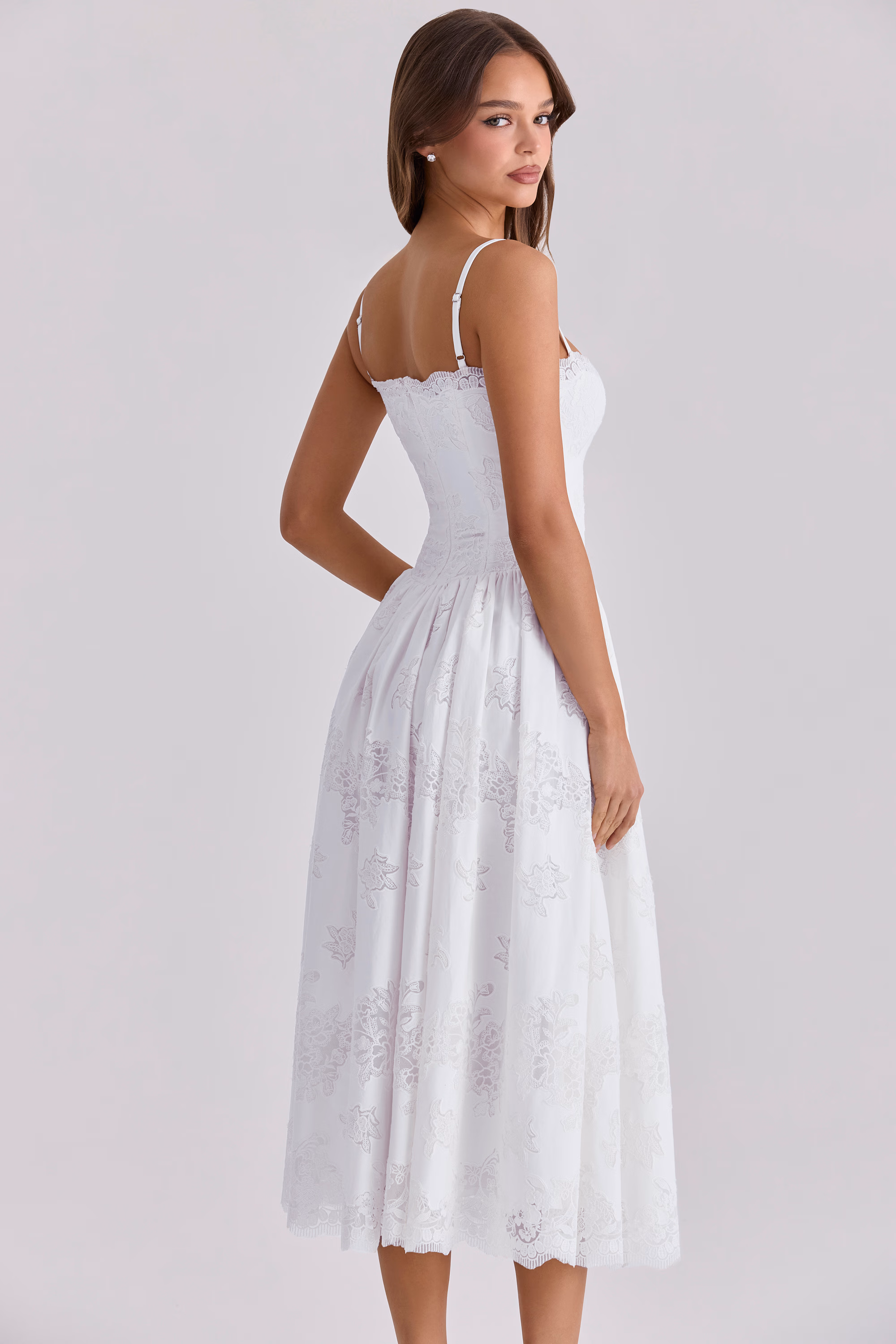 White Lace Cotton Corset Midi Sundress