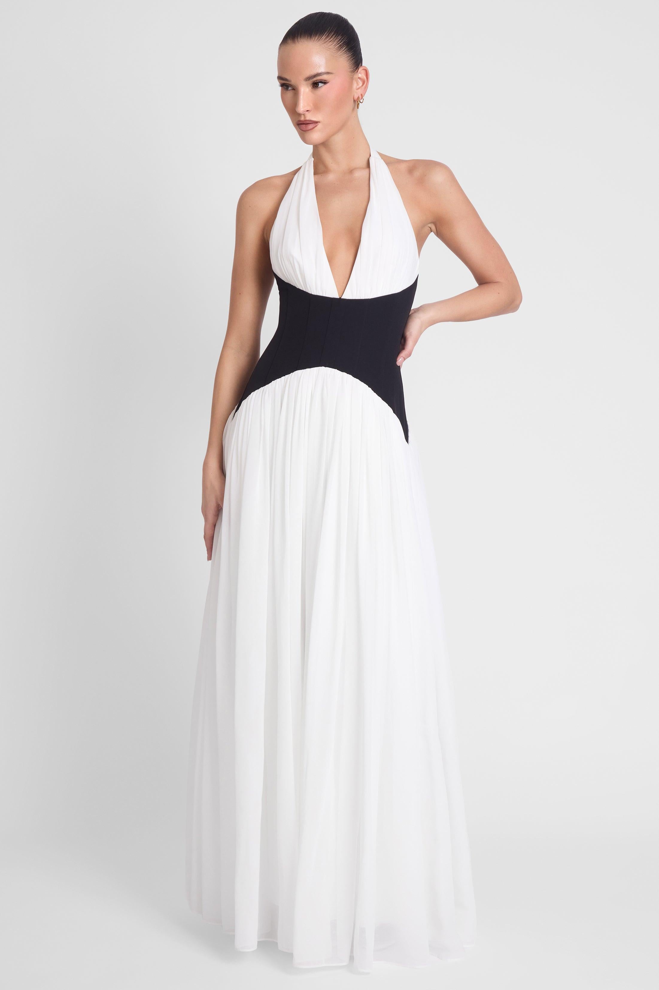 Harlowe Contrast Corset Maxi Dress - Black & White - XS
