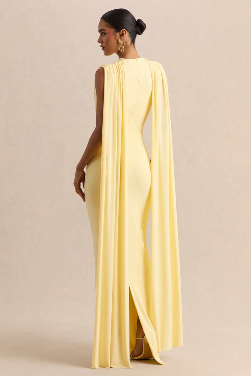 Chantelle |Lemon High-Neck Maxi Dress With Drop-Waist And Cape-Sleeves
