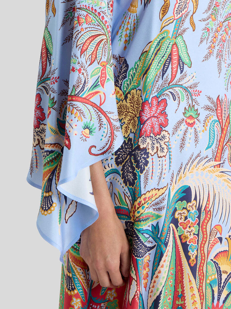 Long twill dress with placed paisley foliage print