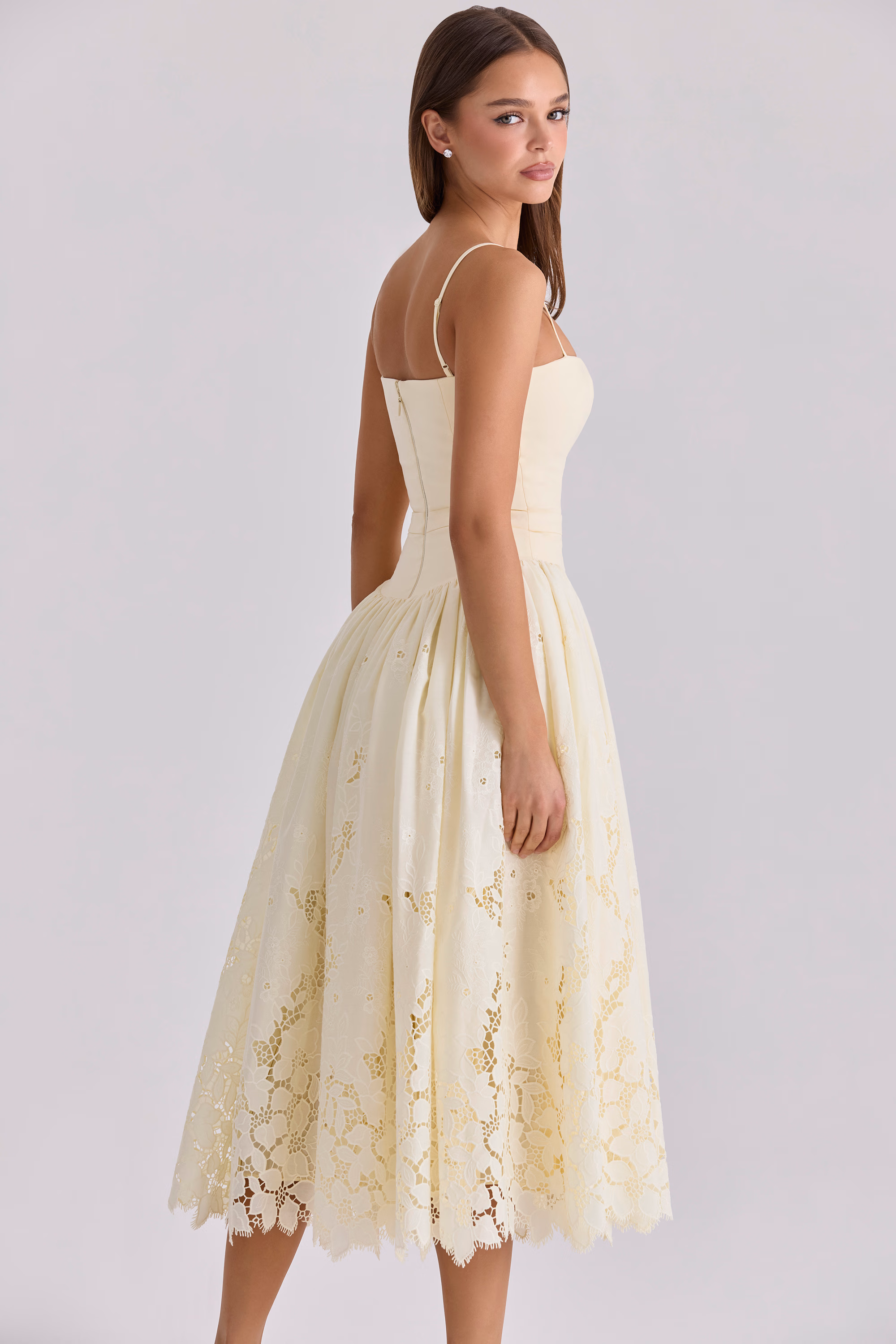 Ysabella Lemon Custom Lace + Broderie Anglaise Midi Sundress