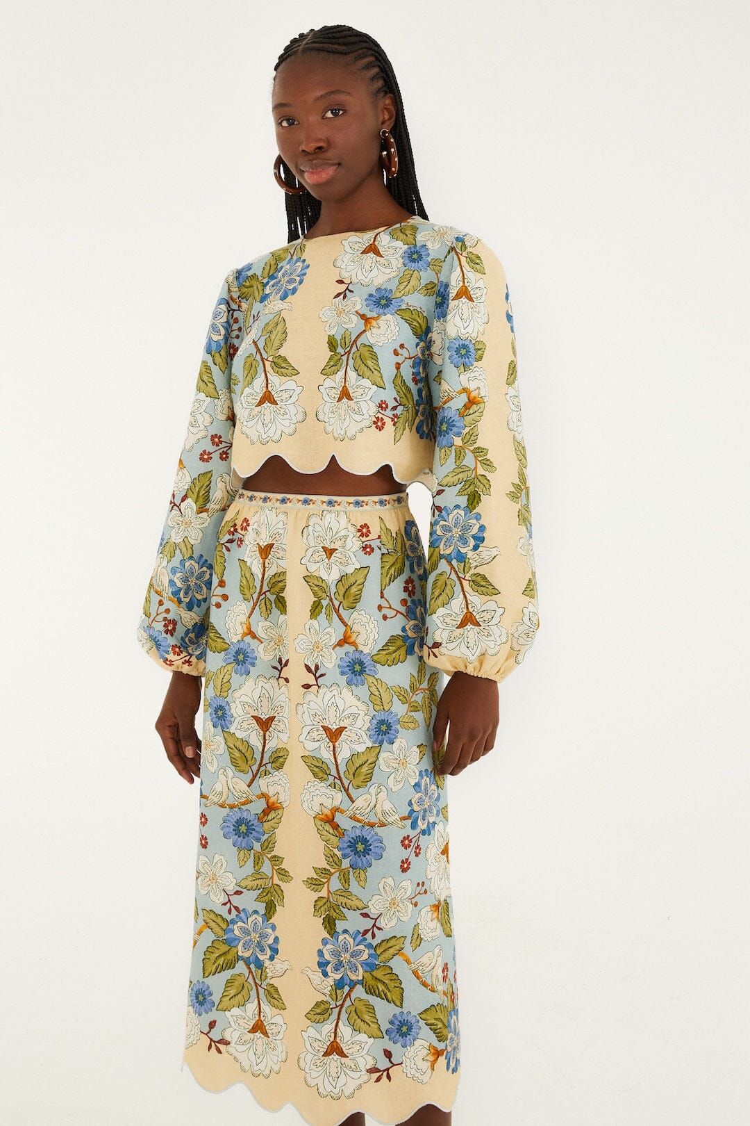 Cream Garden Scarf Midi Skirt