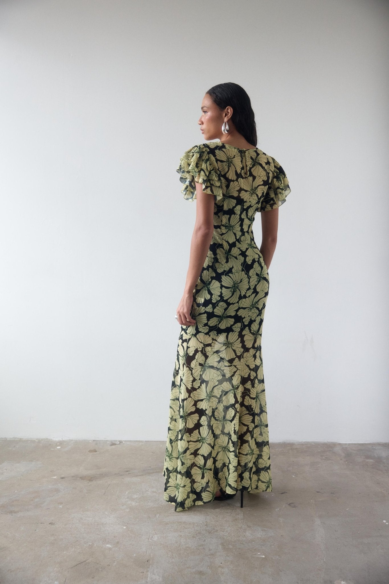 BOUGAINVILLEA CHIFFON MAXI DRESS IN ART DECO FLORAL