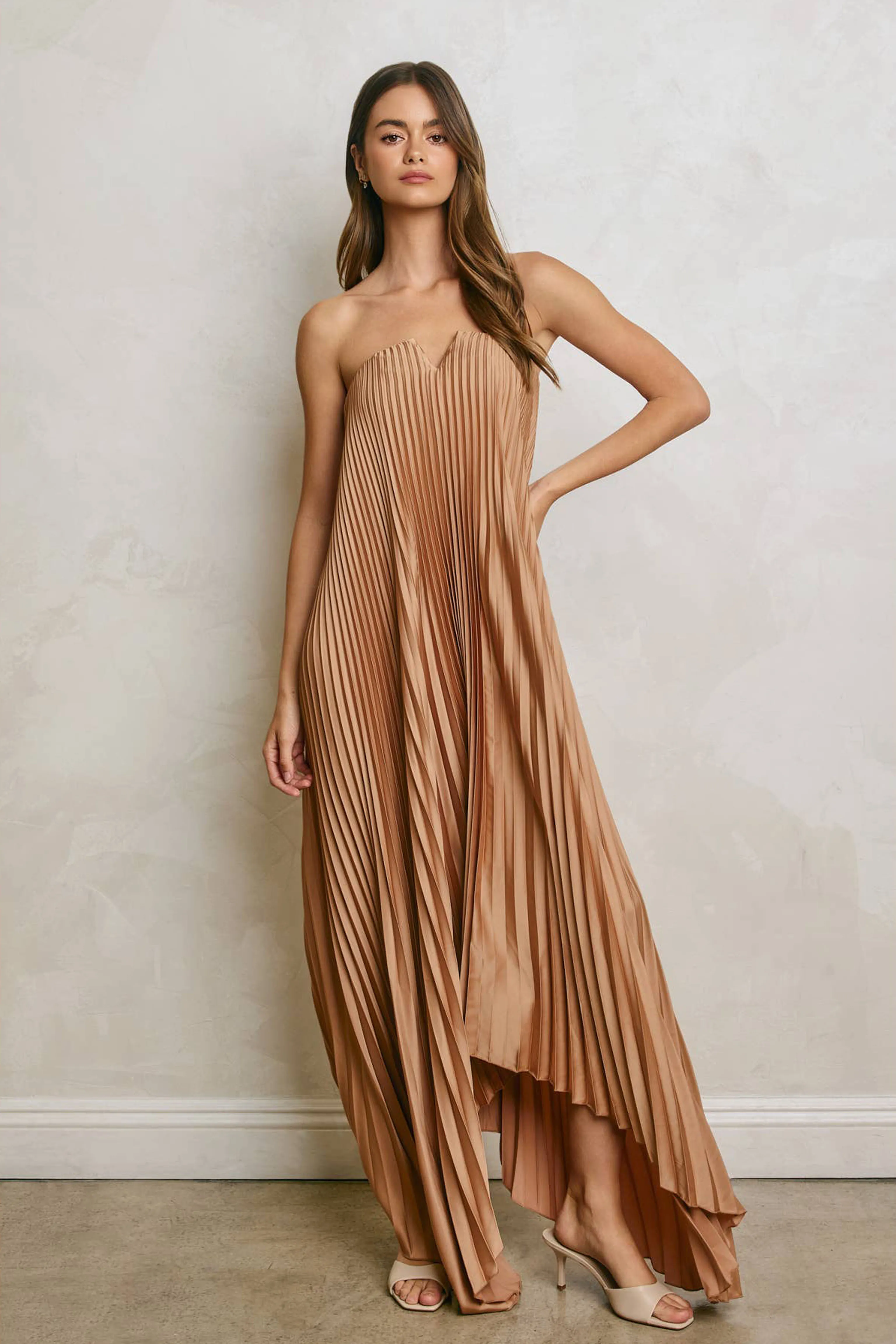 Pleated Satin Maxi Occasion Dress
