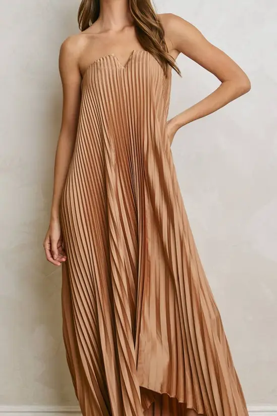 Pleated Satin Maxi Occasion Dress