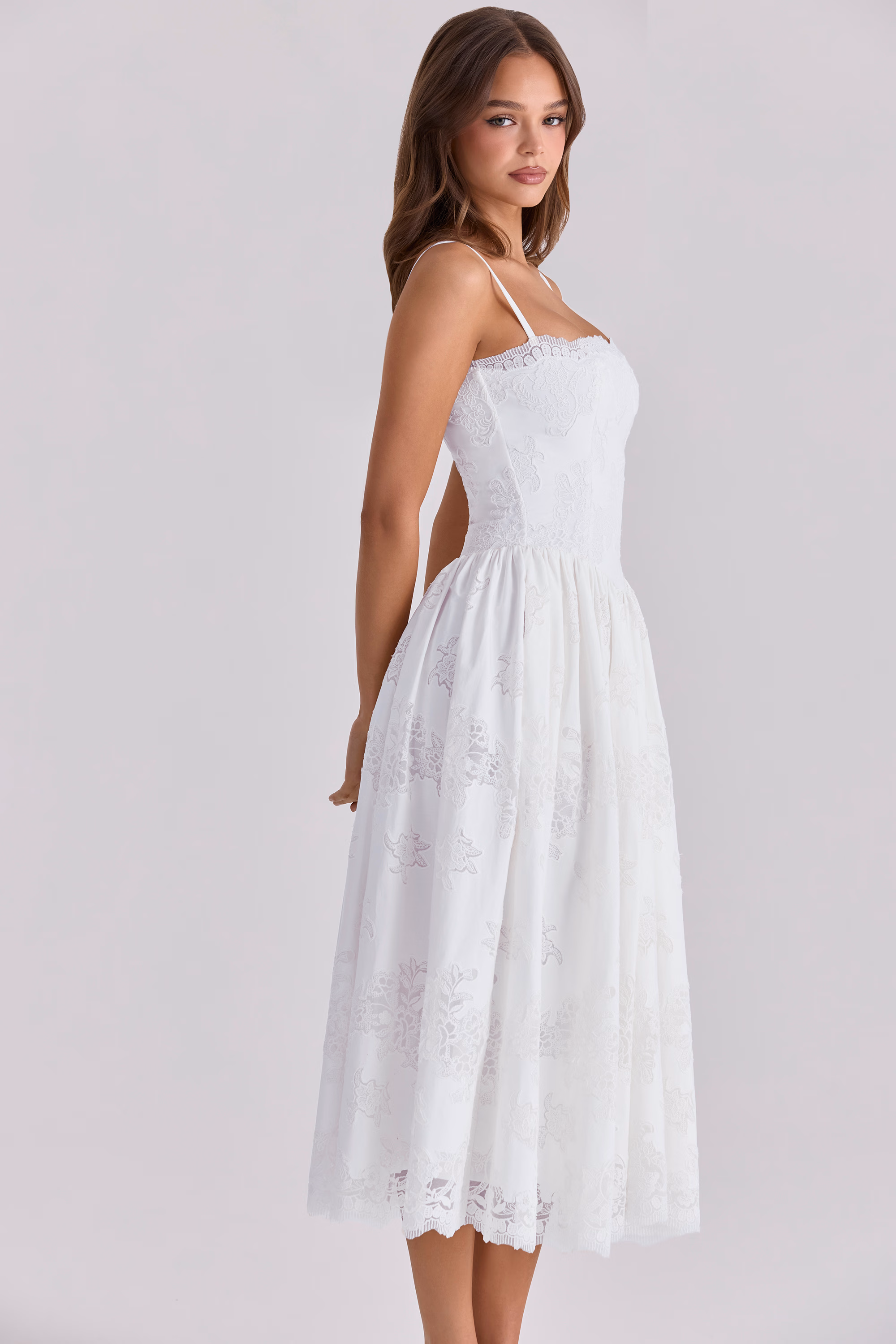 White Lace Cotton Corset Midi Sundress