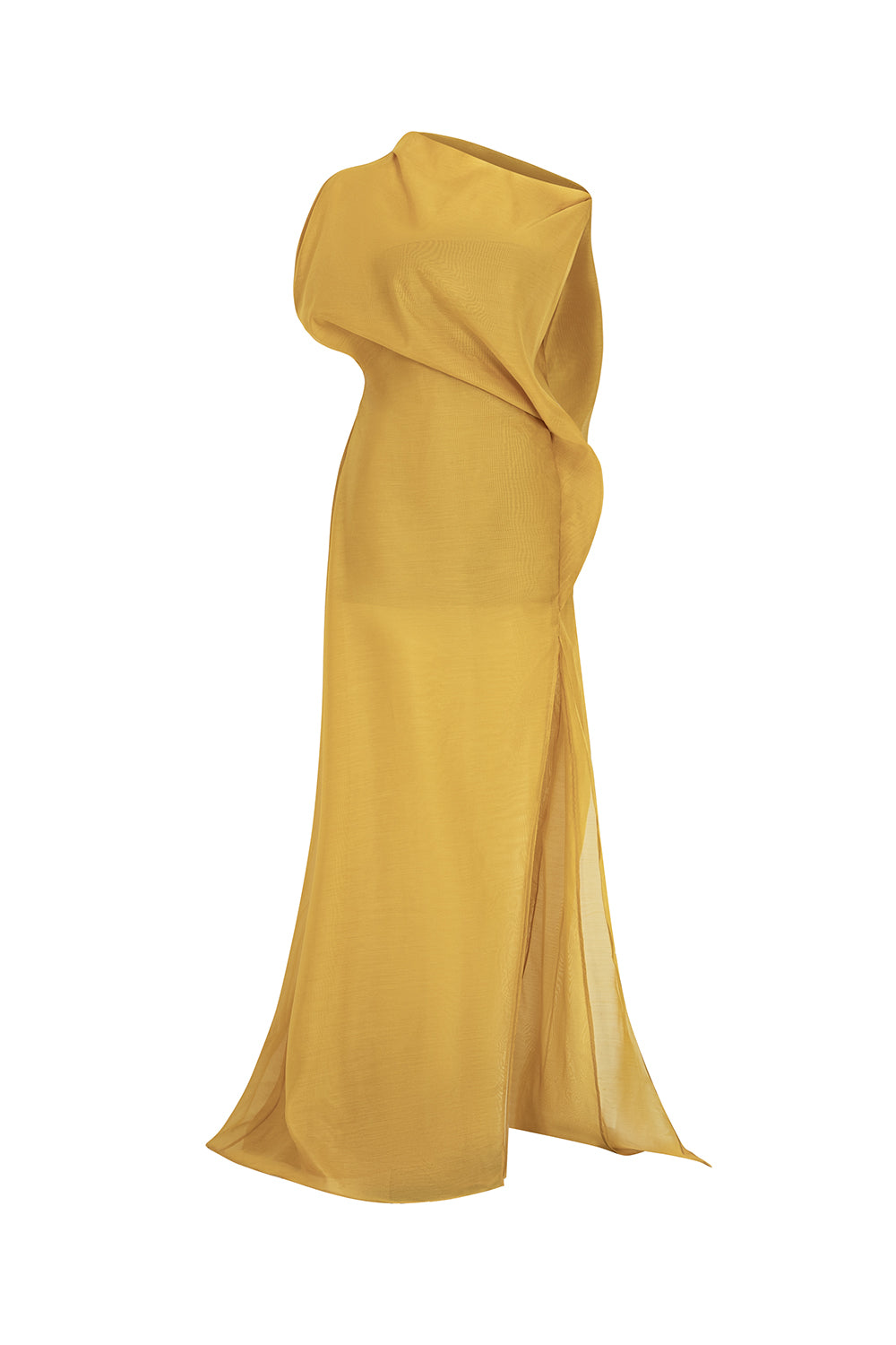 Anh Kim Asymmetric Front Slit Silk Organza Floor Length Dress