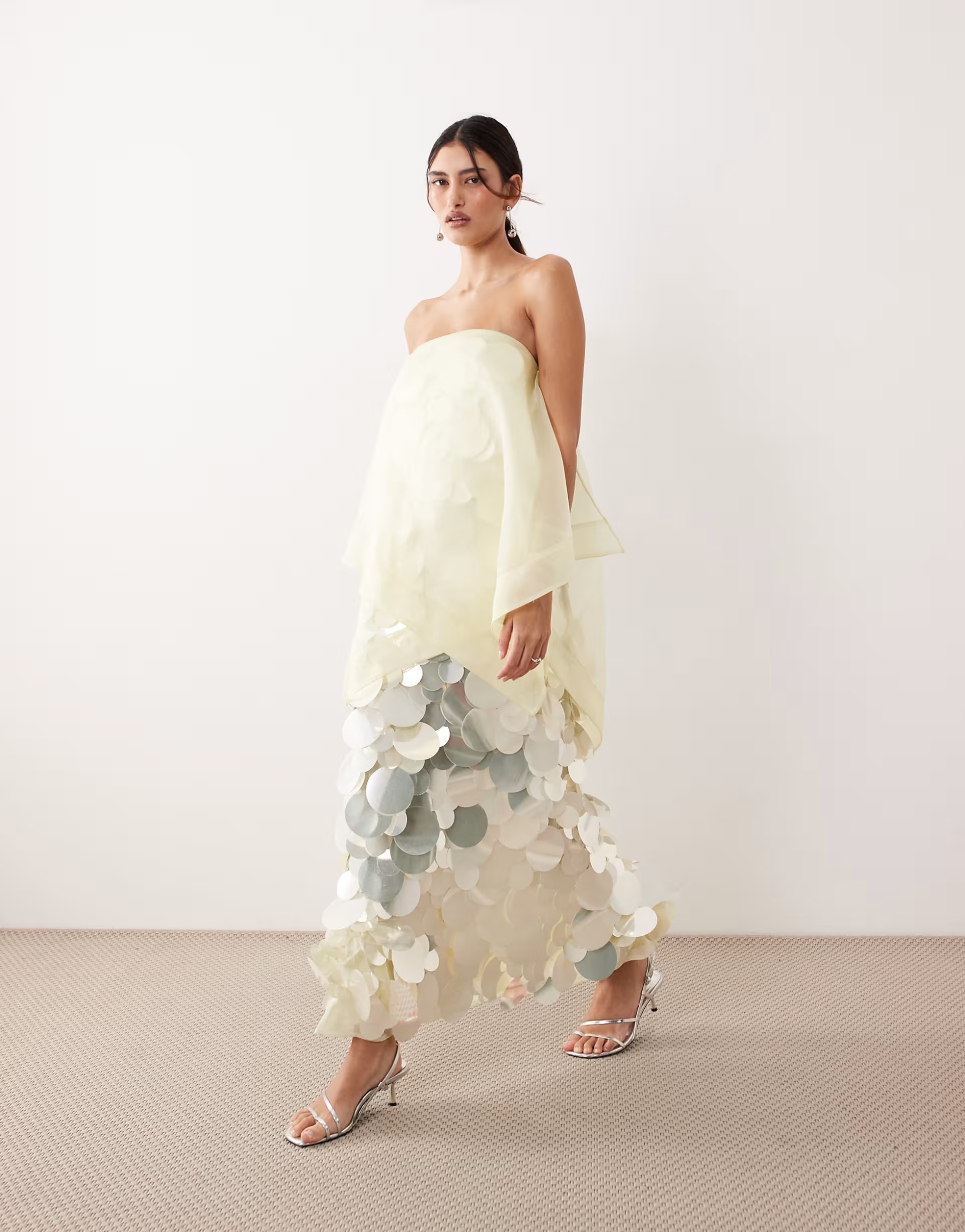 Voluminous Strapless Sequin Maxi Dress