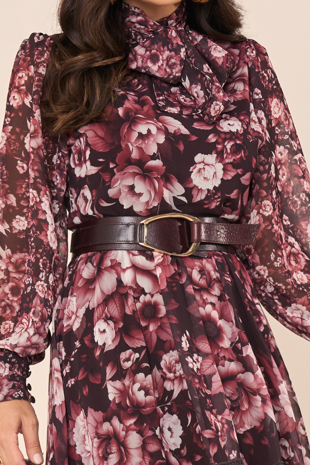 Vestido Longo Floral com Guipir Vinho