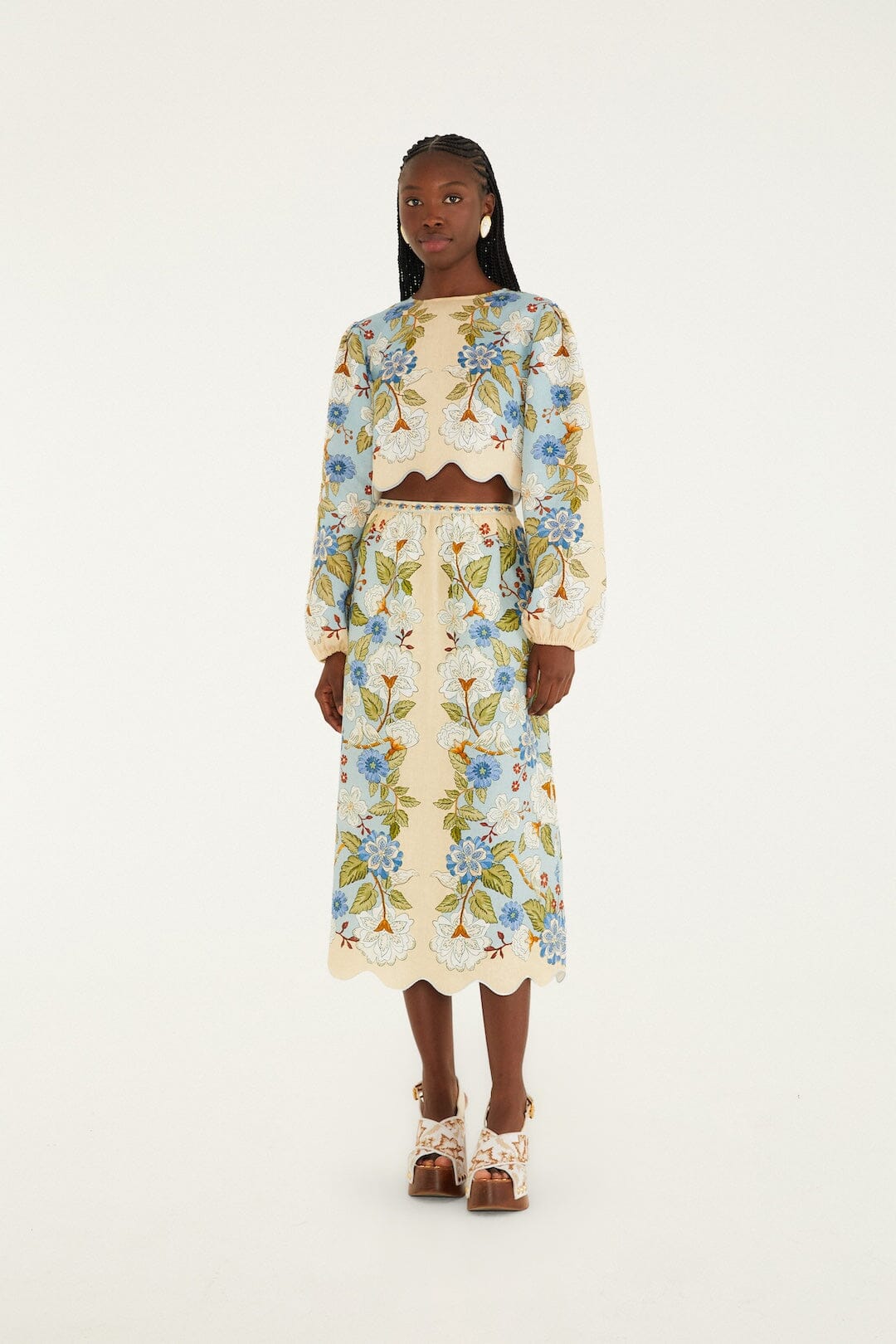 Cream Garden Scarf Midi Skirt