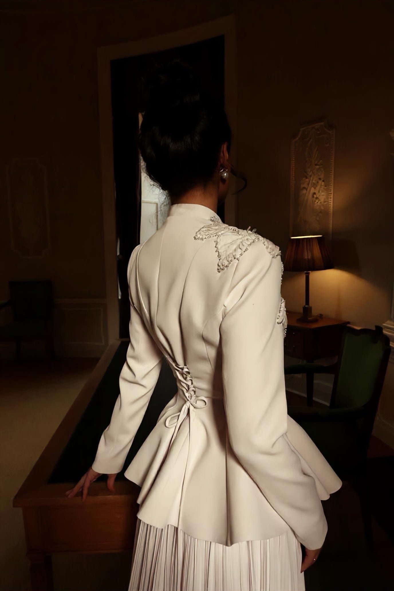 Ivory Beaded Embroidery Peplum Suit
