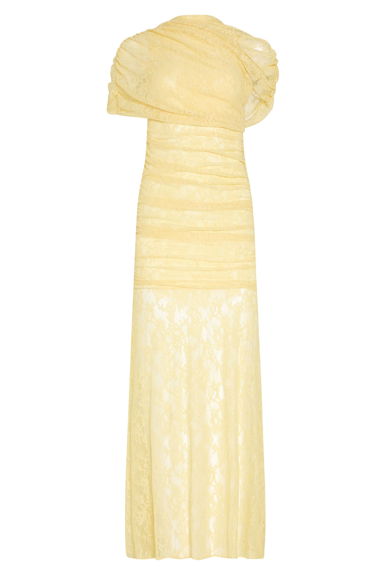 Evianna Pale Yellow Lace Ruched Maxi Dress