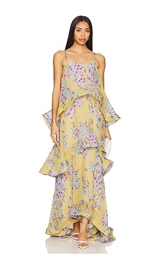 Spaghetti Strap Floral Ruffle Maxi Dress