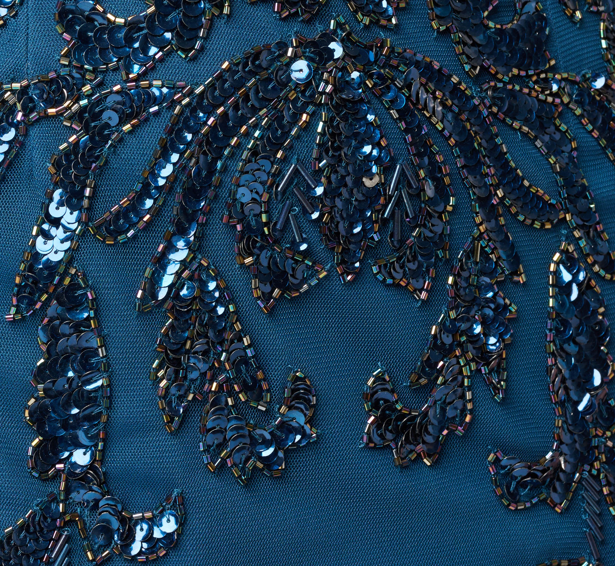 Off Shoulder Floral Beaded Stretch Crepe Mermaid Gown In Deep Blue