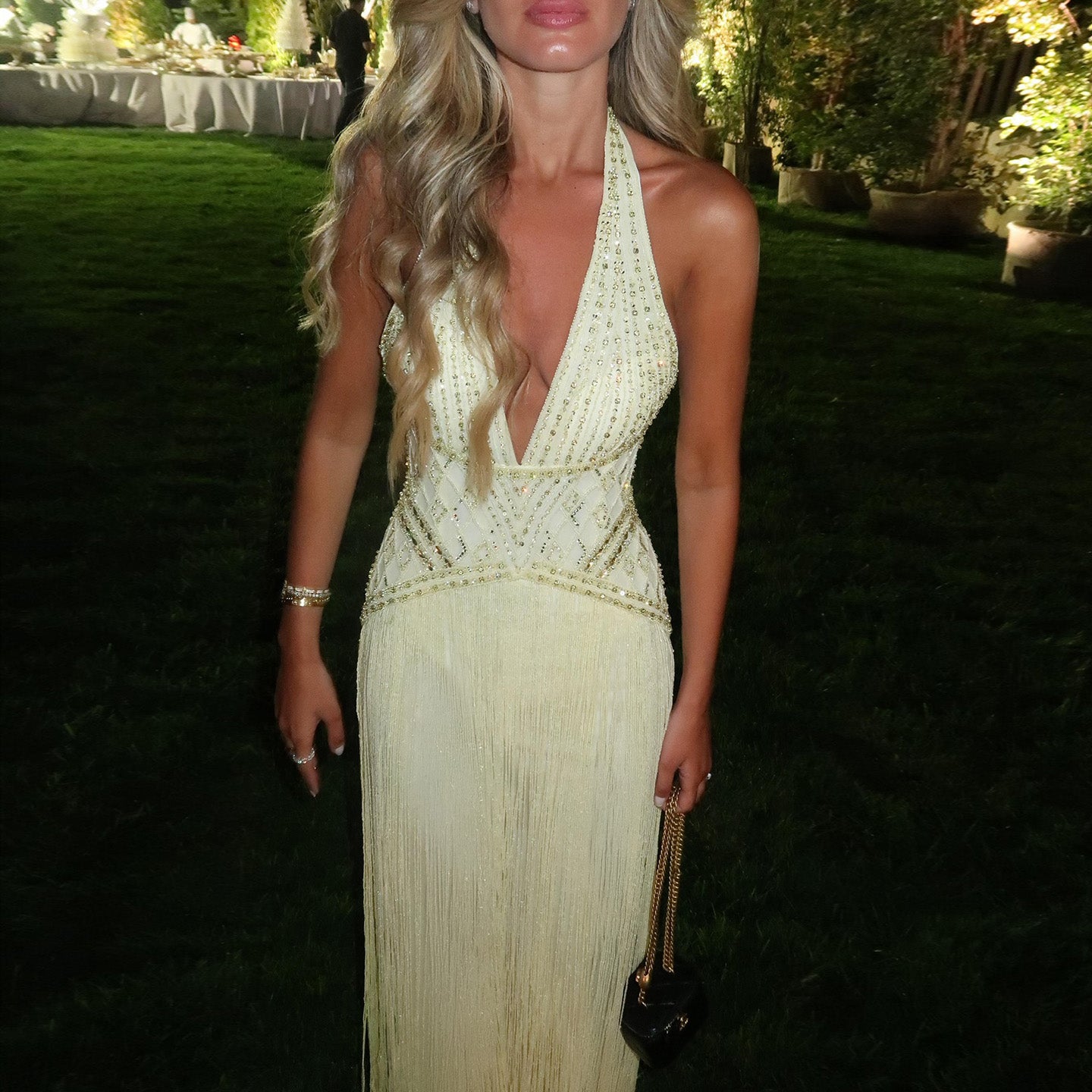 Gala Exquisite Yellow Beaded Halter Neck Deep V Evening Dress SS554