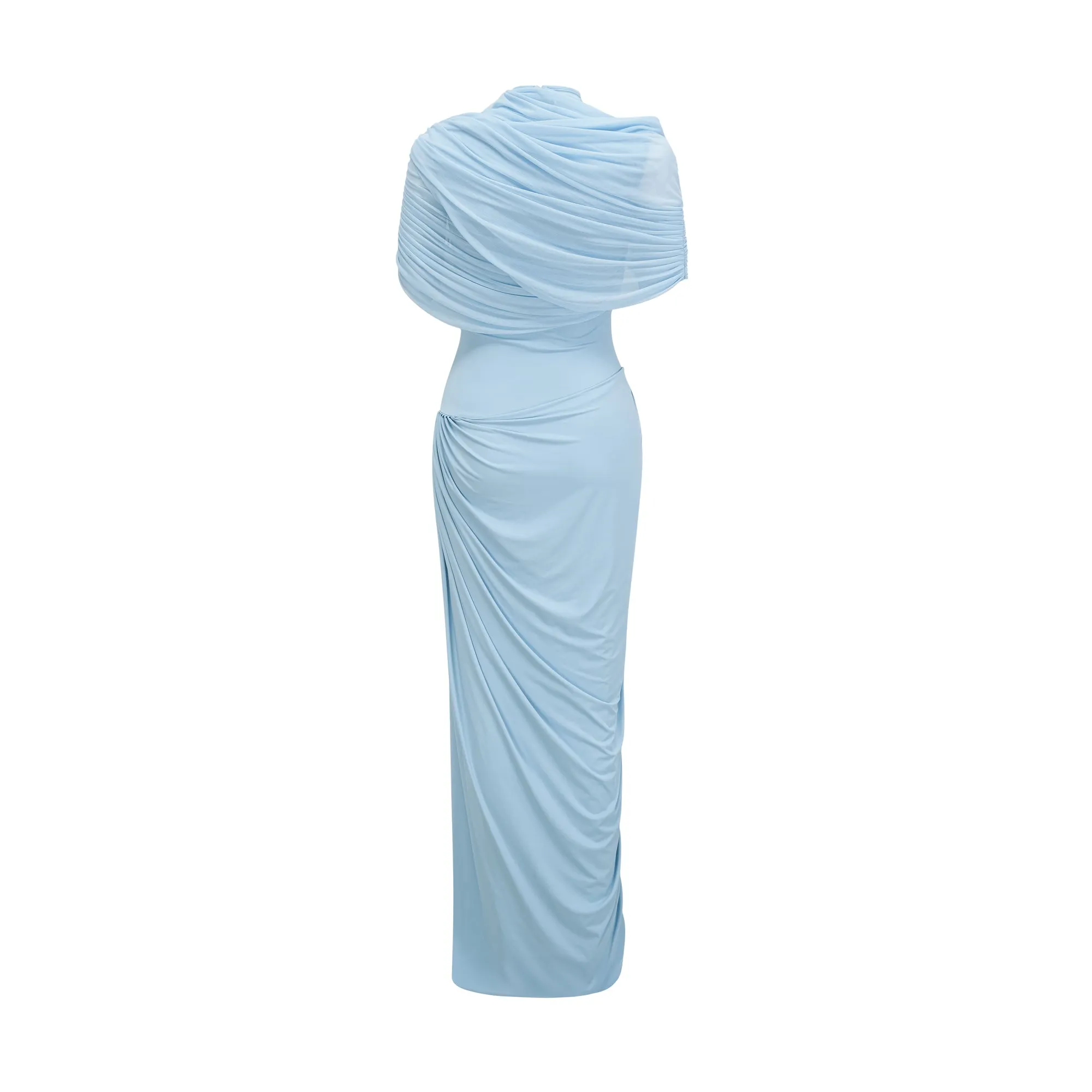 Catherine Asymmetrical Pleated Maxi Dress in Baby-blue