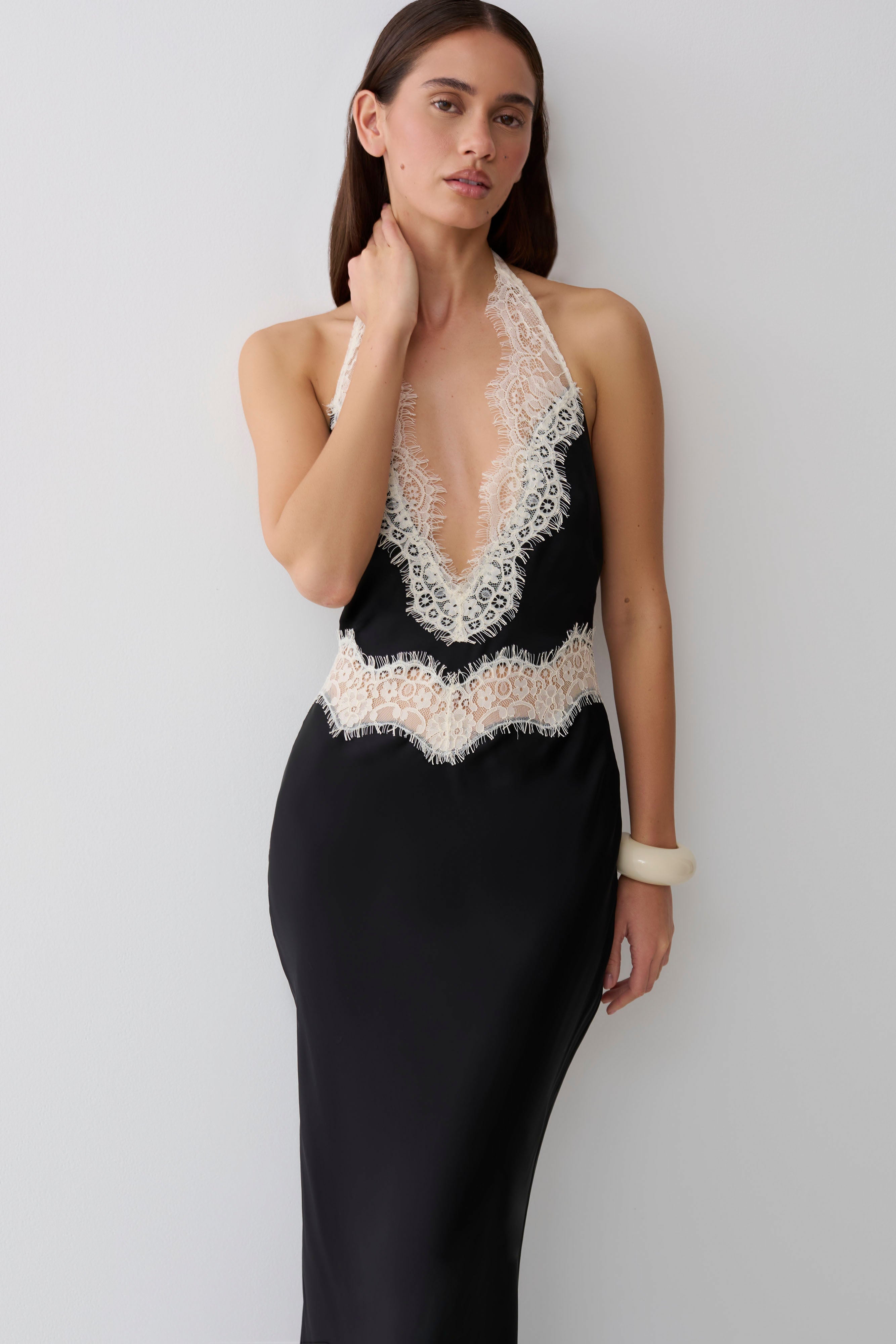 Louise Satin And Lace Maxi Dress