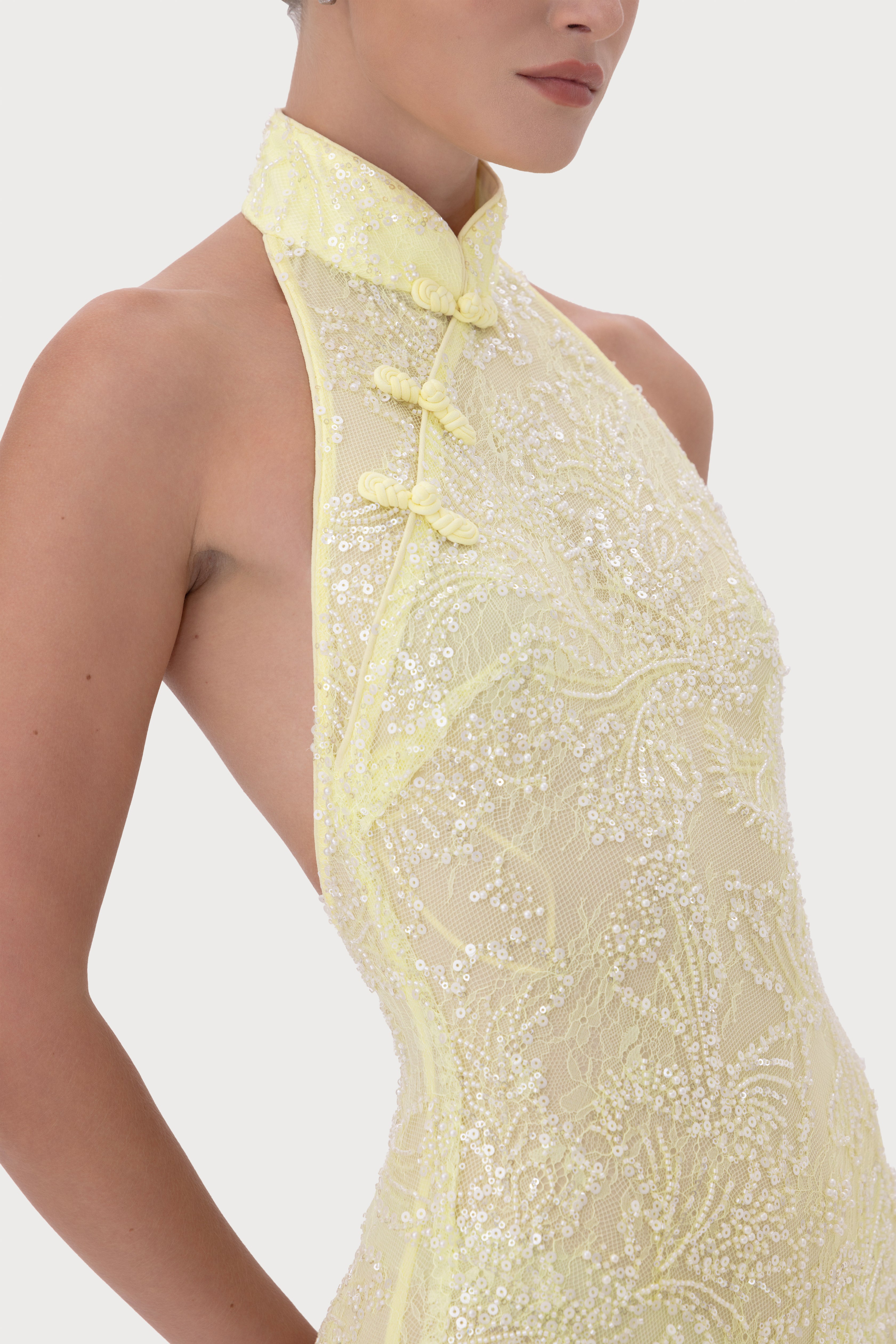 Grace Beaded Dress - Pale Yellow
