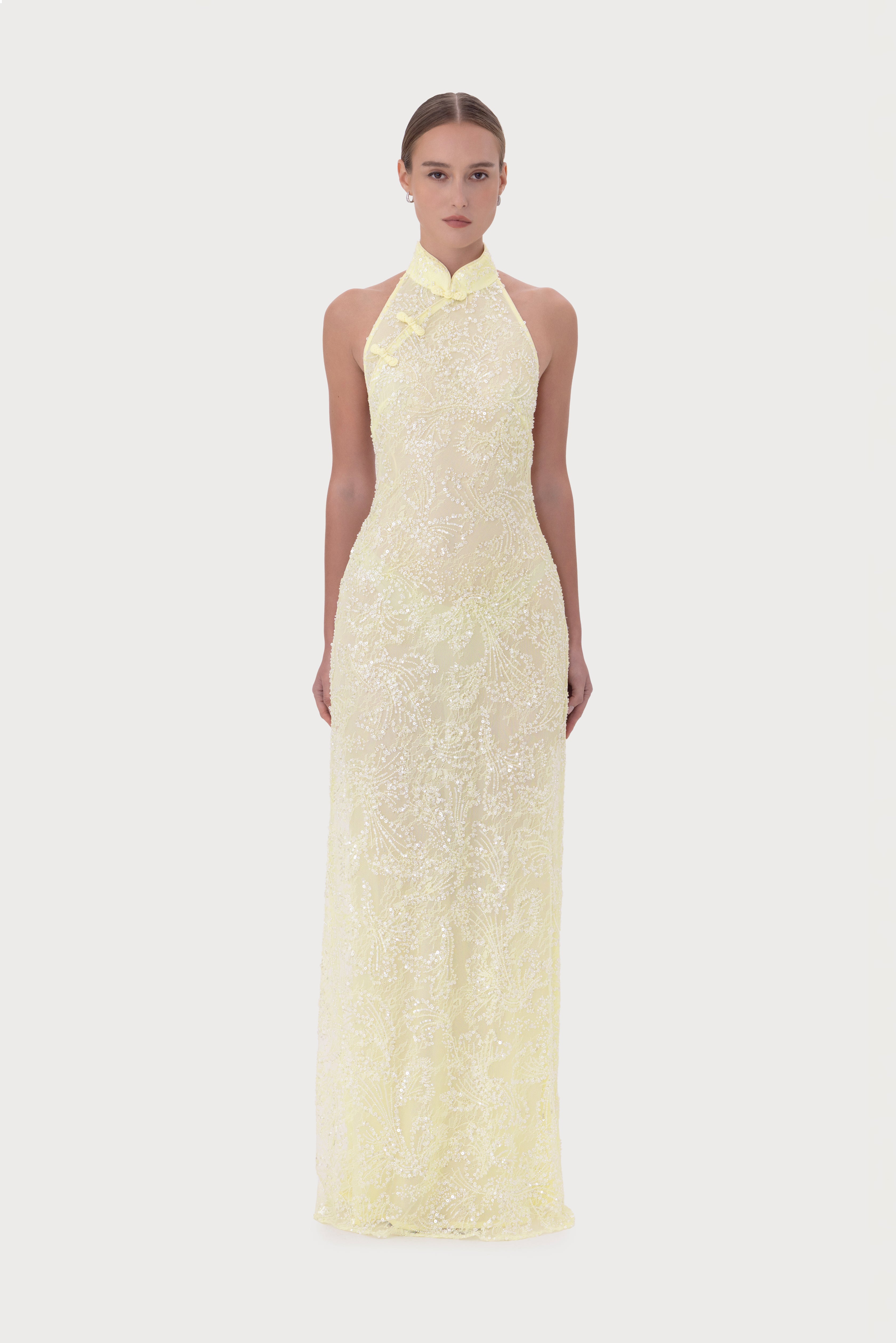 Grace Beaded Dress - Pale Yellow