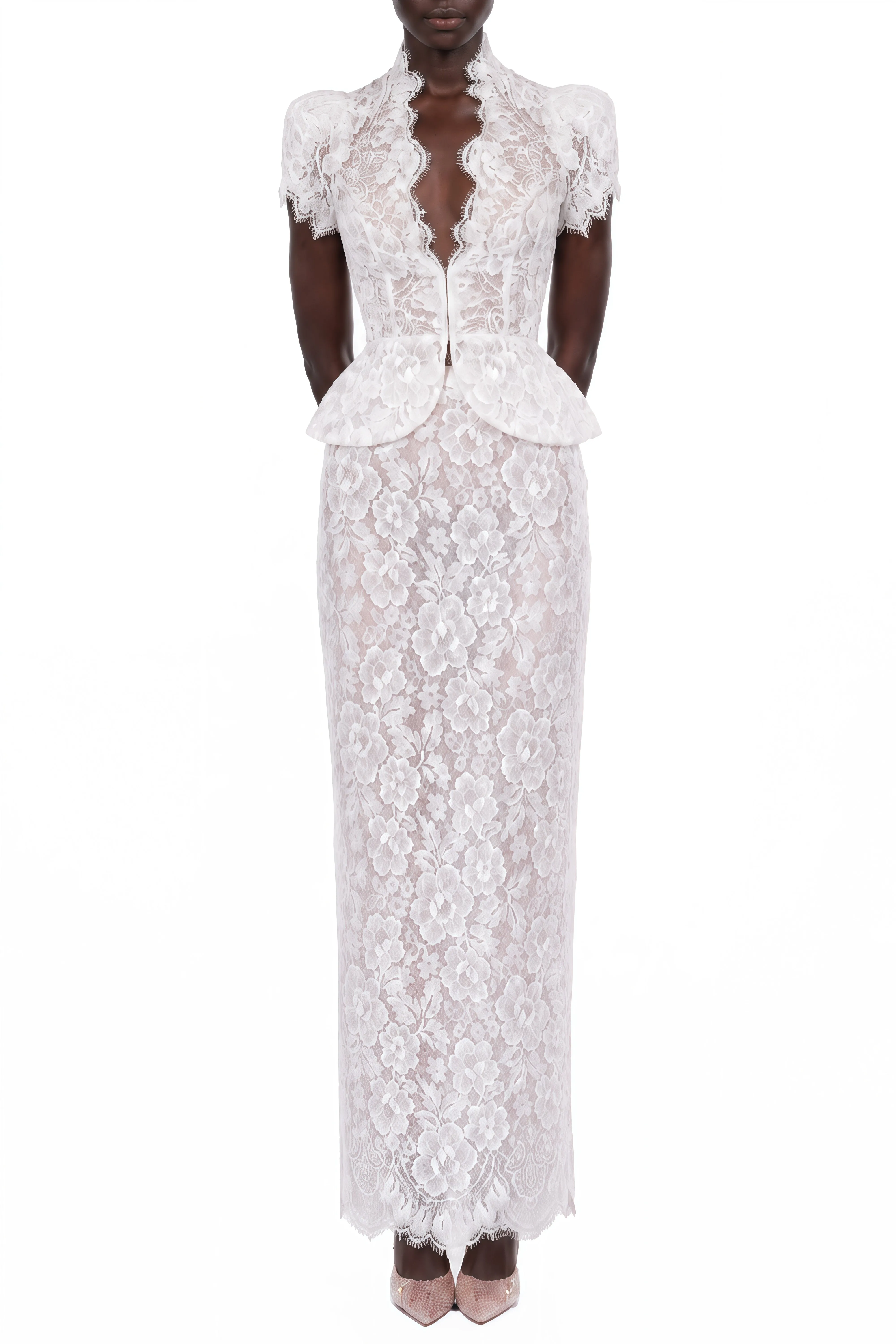 Cassiopeia White V-Neck Floral Print Top & Skirt Set