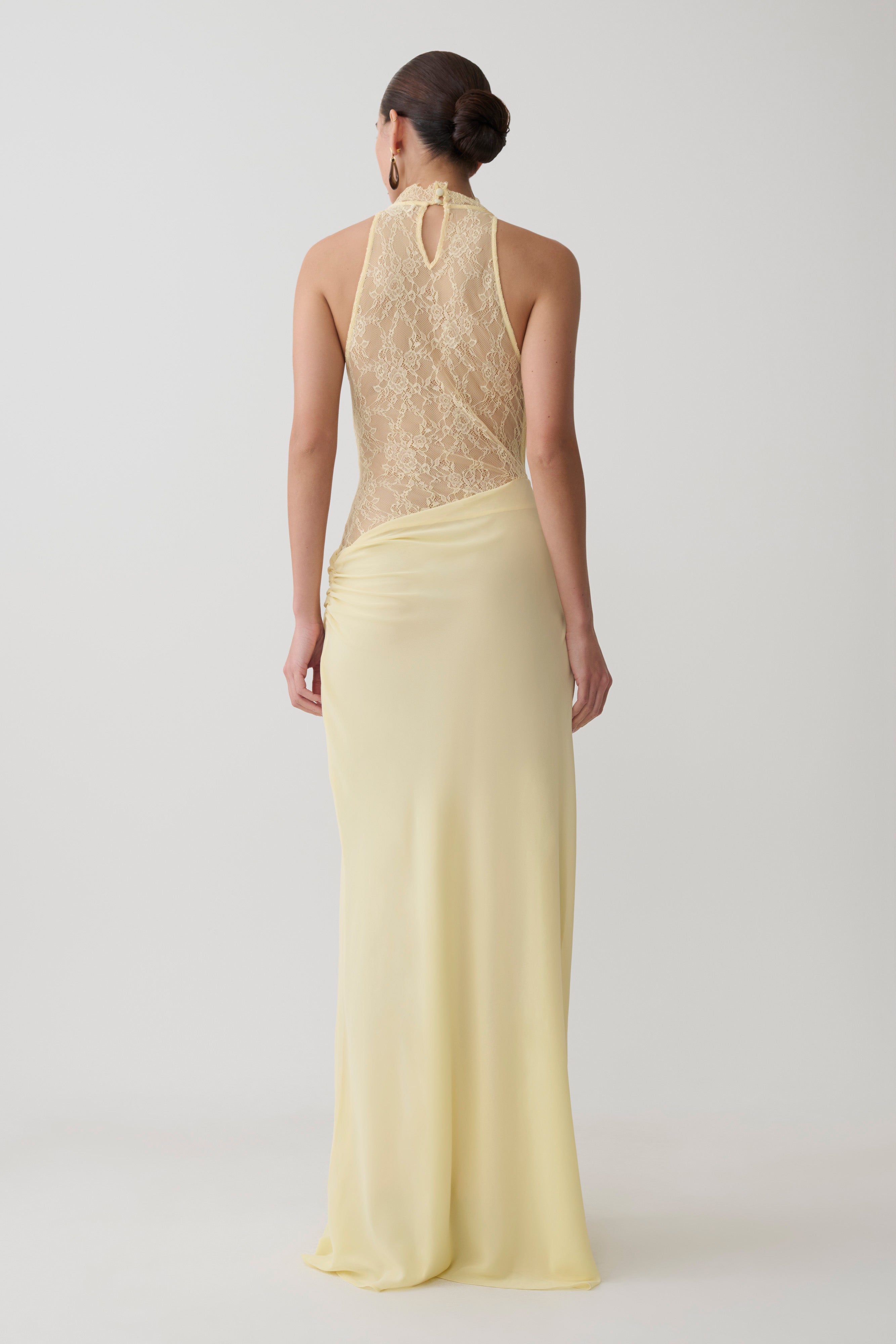 Chiffon And Lace Halter Maxi Dress