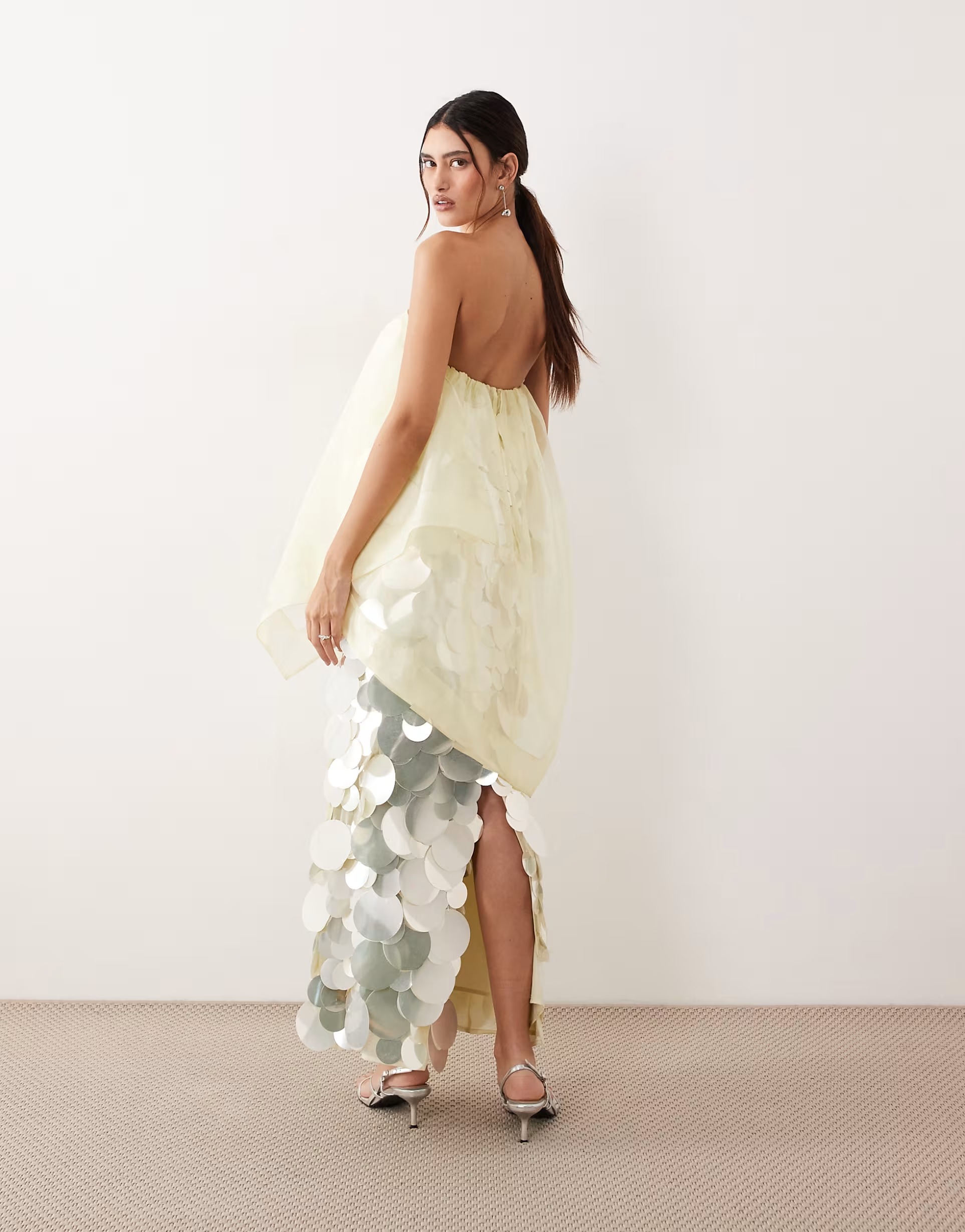 Voluminous Strapless Sequin Maxi Dress