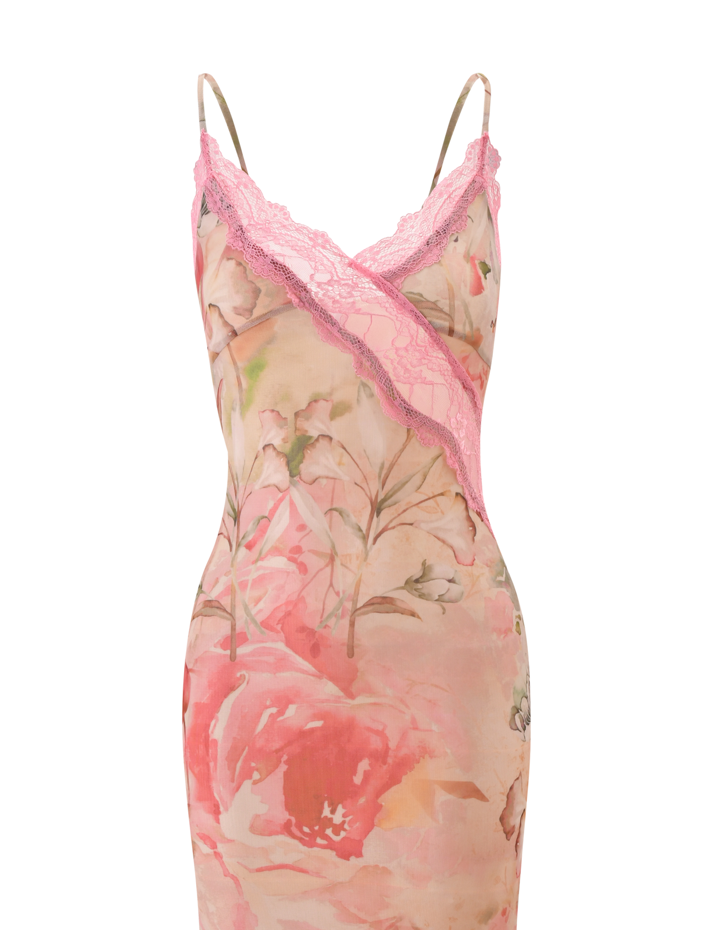Watercolour Floral Lace Trim Slip Maxi Dress
