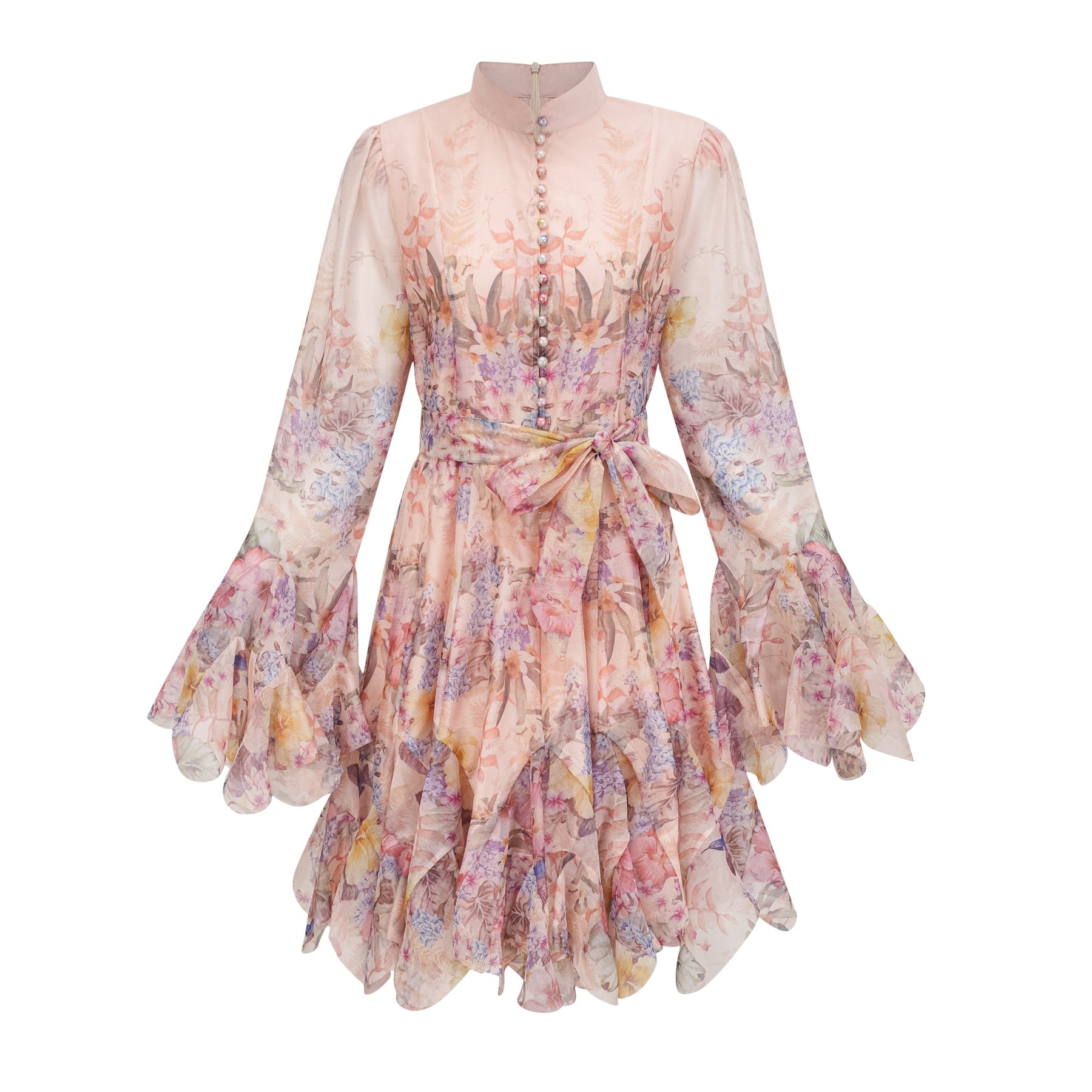 Aya Pink Godet Floral Mini Dress - S / Pink