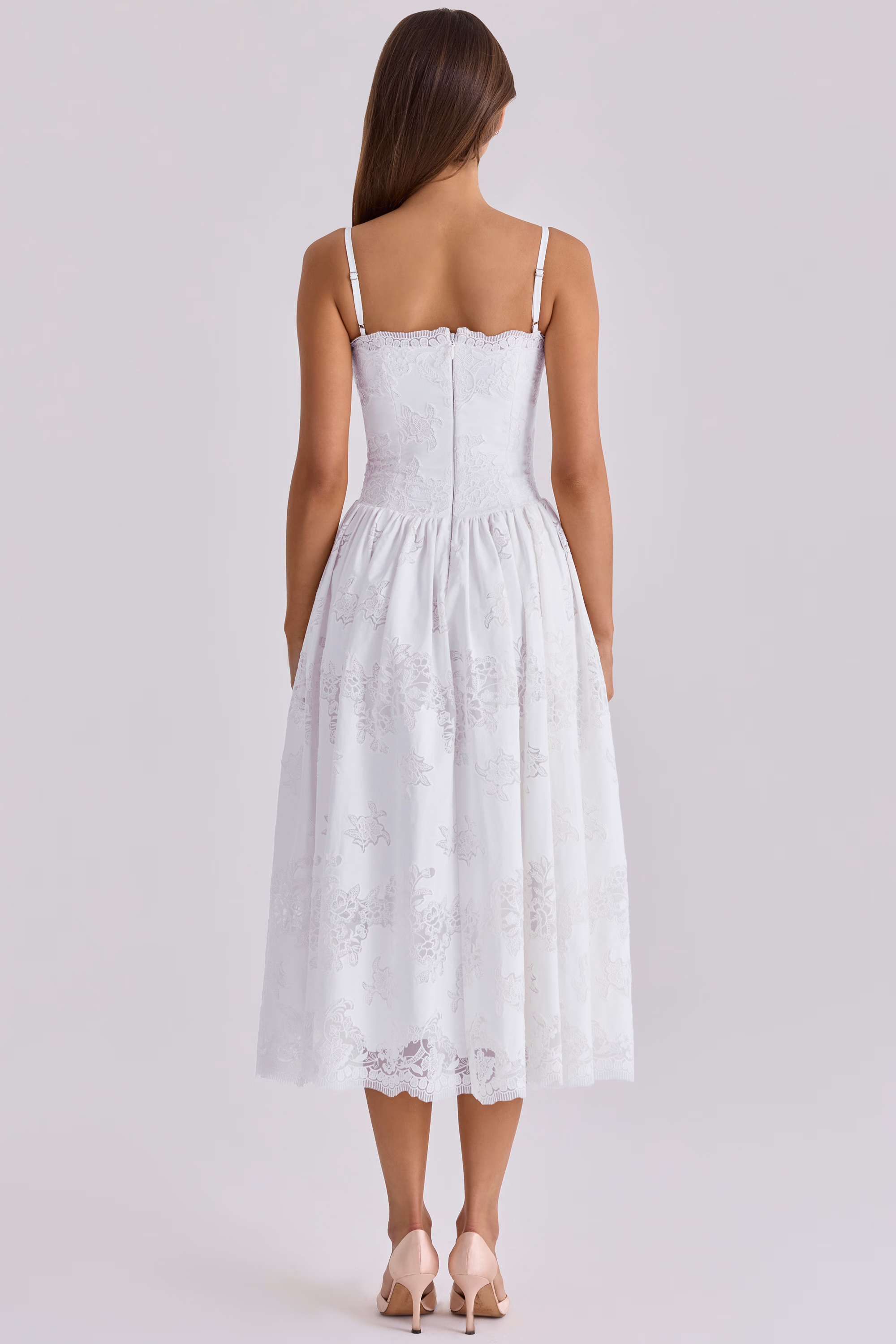 White Lace Cotton Corset Midi Sundress
