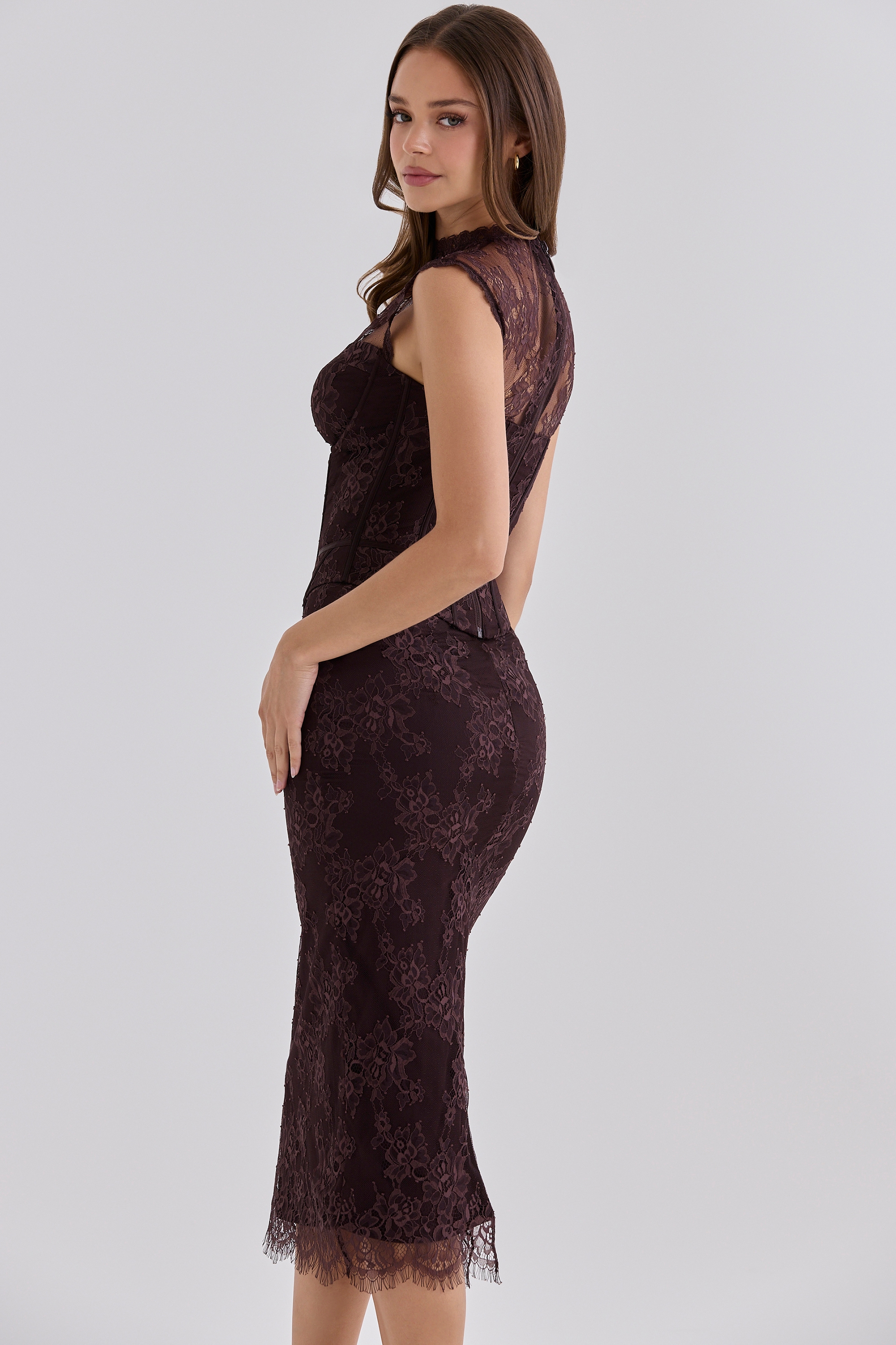 Serelle Chocolate Brown Lace Midi Skirt