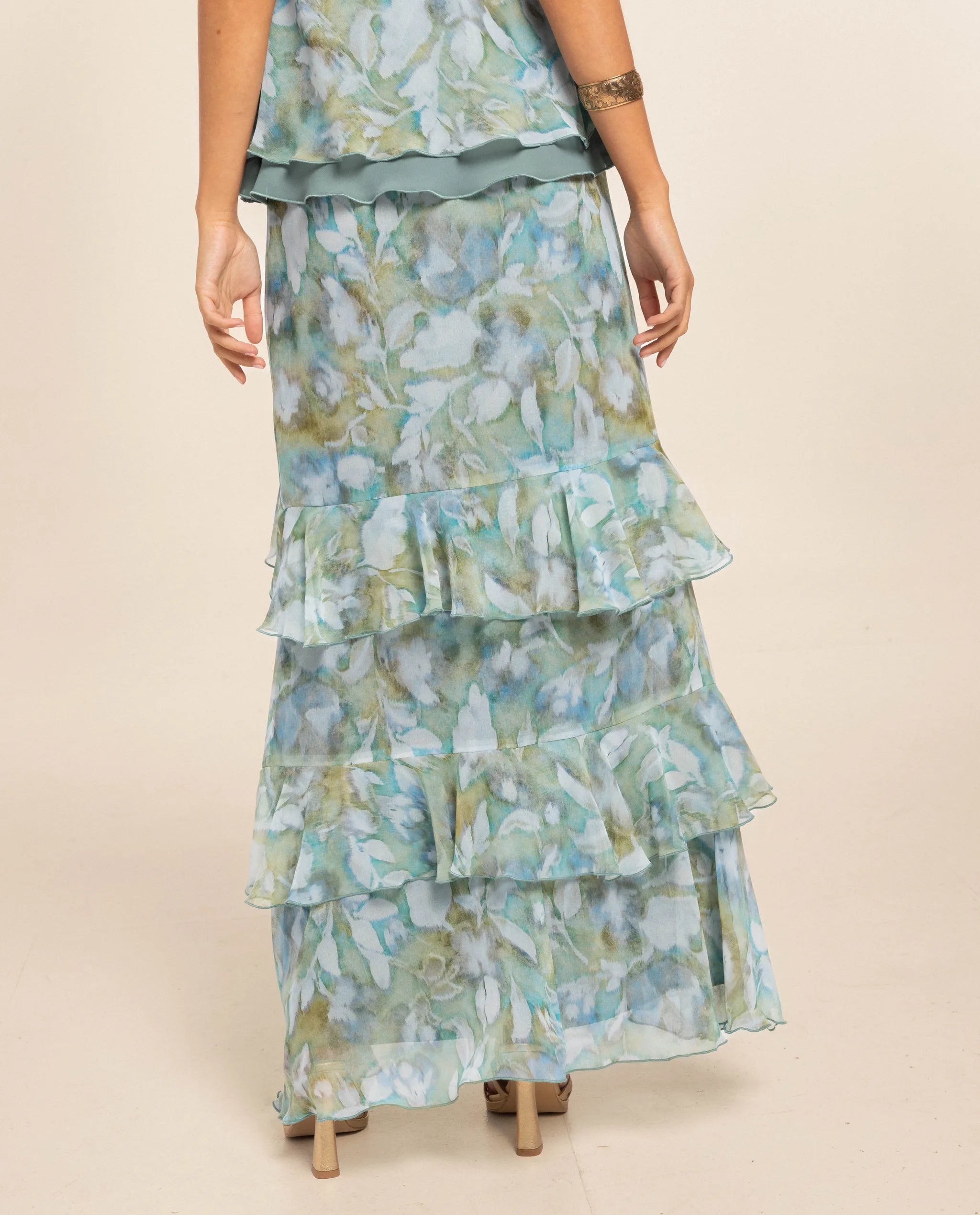 Sleeveless Halter Chiffon Top With Mermaid Ruffle Skirt