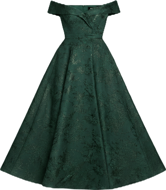 Women's Metallic Brocade Off-the-Shoulder Gown