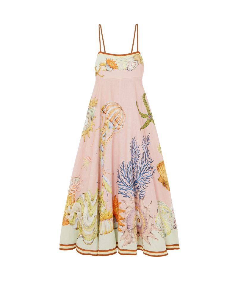 Sam Pauletto Nereids Shirred Printed Linen-gauze Midi Dress - Pink