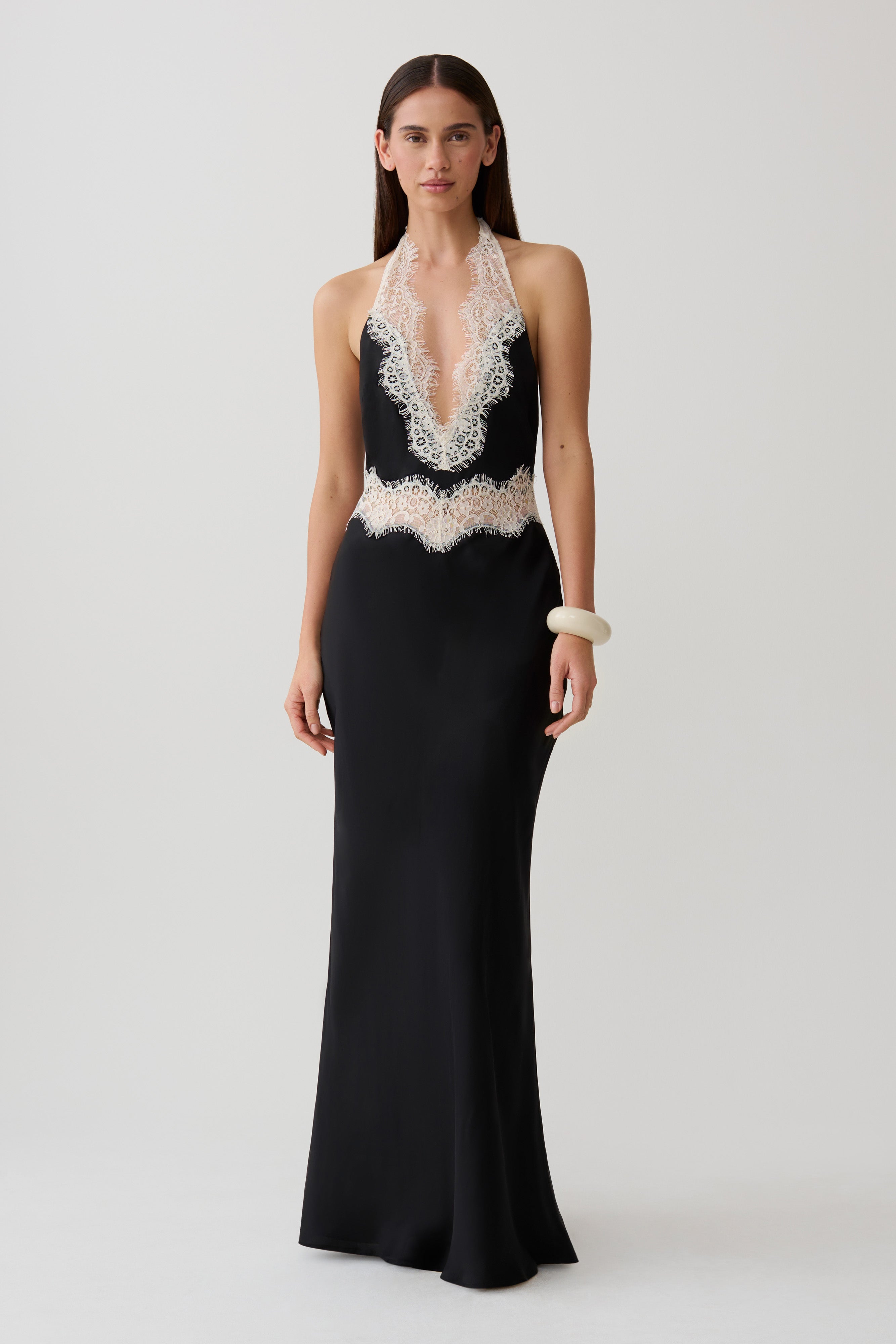 Louise Satin And Lace Maxi Dress