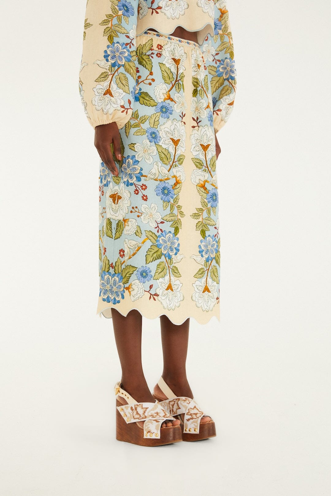 Cream Garden Scarf Midi Skirt