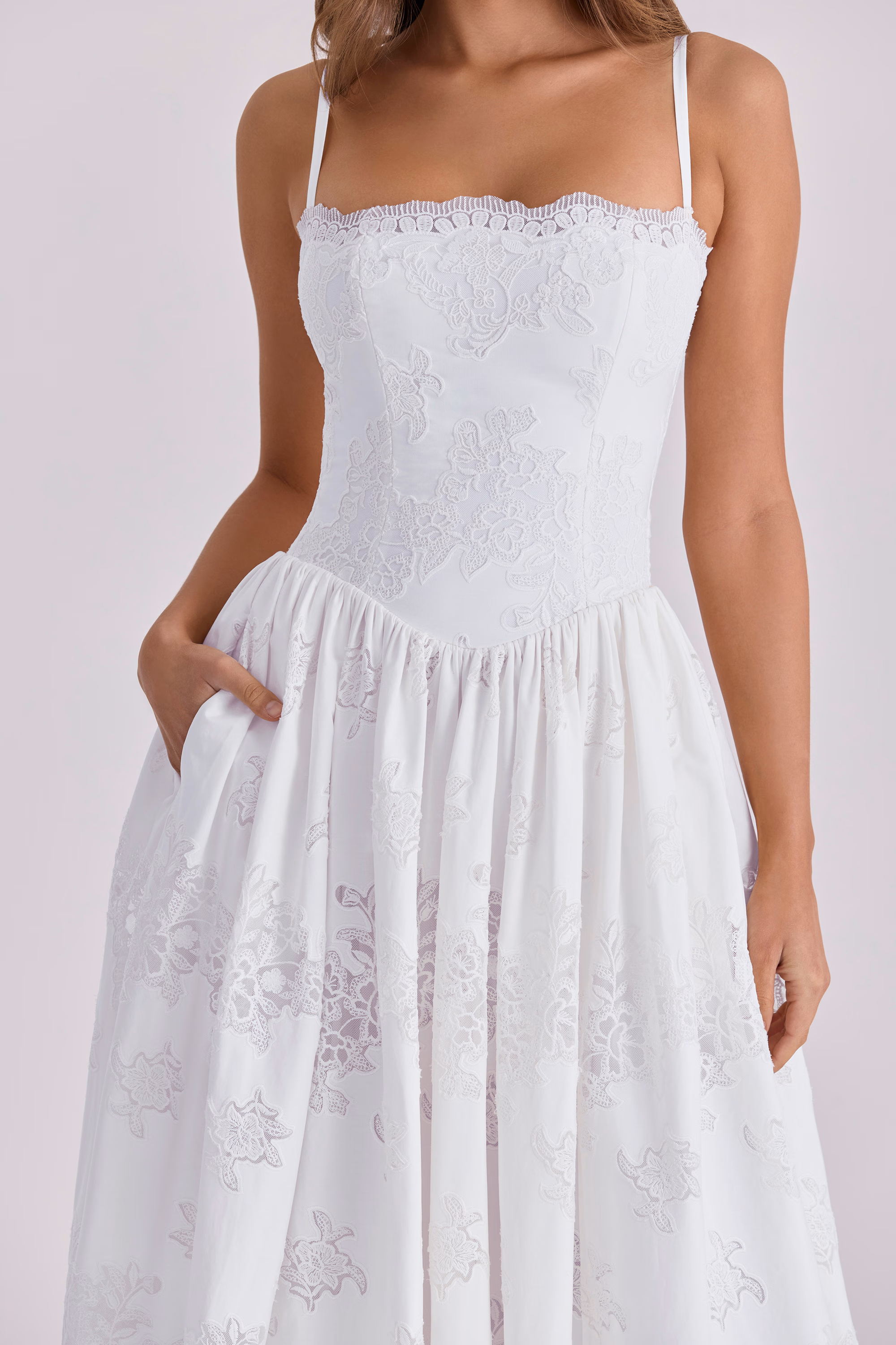 White Lace Cotton Corset Midi Sundress