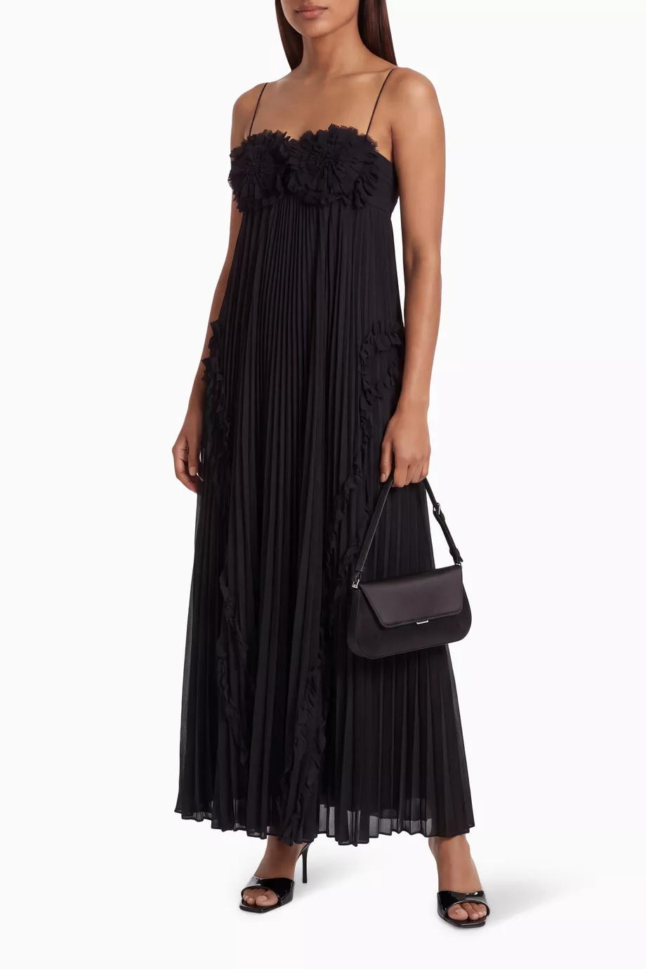 Buy Alexis Black Odette Floral-appliqué Pleated Gown For Women Online | Ounass UAE