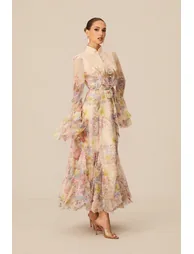 Alessia Floral Print Ruffle Cuff Maxi Dress