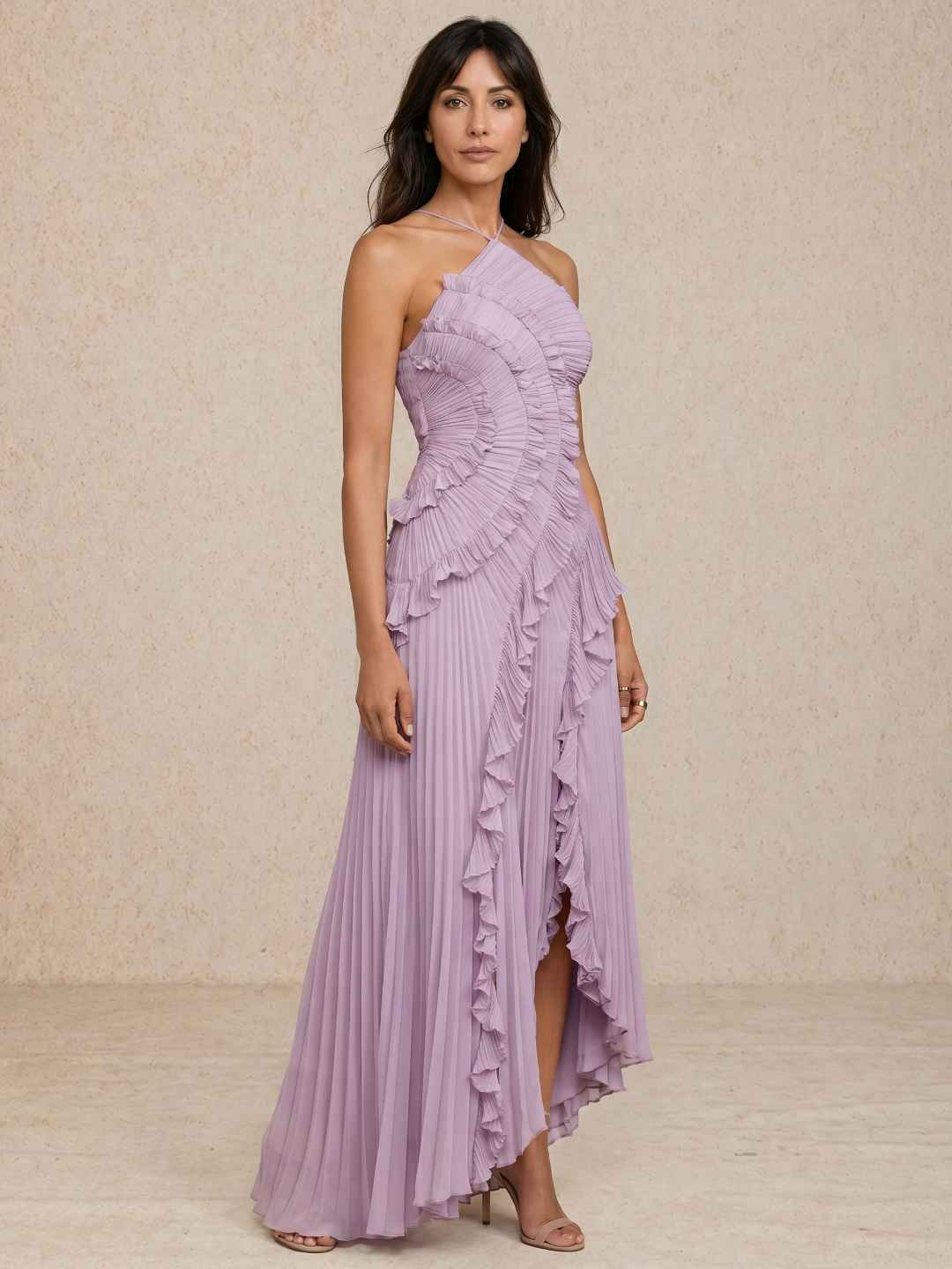 Pleated Dress with Ruffle Detail